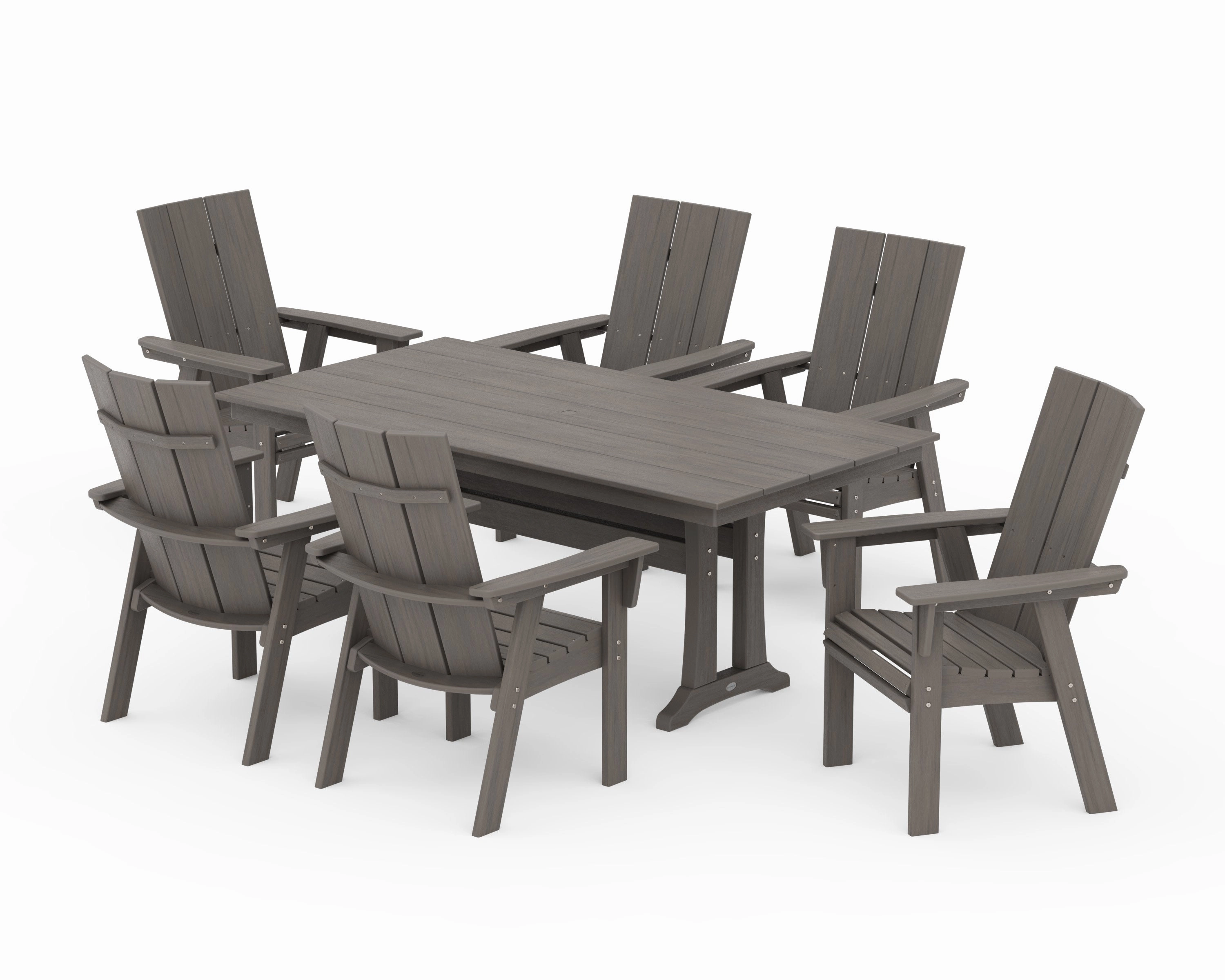 Modern Curveback Adirondack 7-Piece Farmhouse Dining Set with Trestle Legs