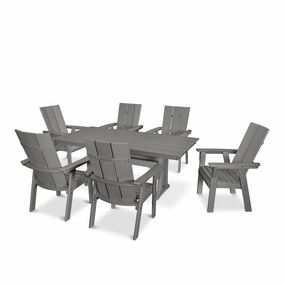 Modern Curveback Adirondack 7-Piece Farmhouse Dining Set with Trestle LegsHDPE eco-friendly polywood furniture set