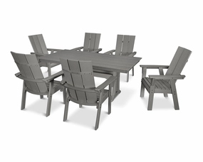 Modern Curveback Adirondack 7-Piece Farmhouse Dining Set with Trestle Legsoutdoor patio furniture set