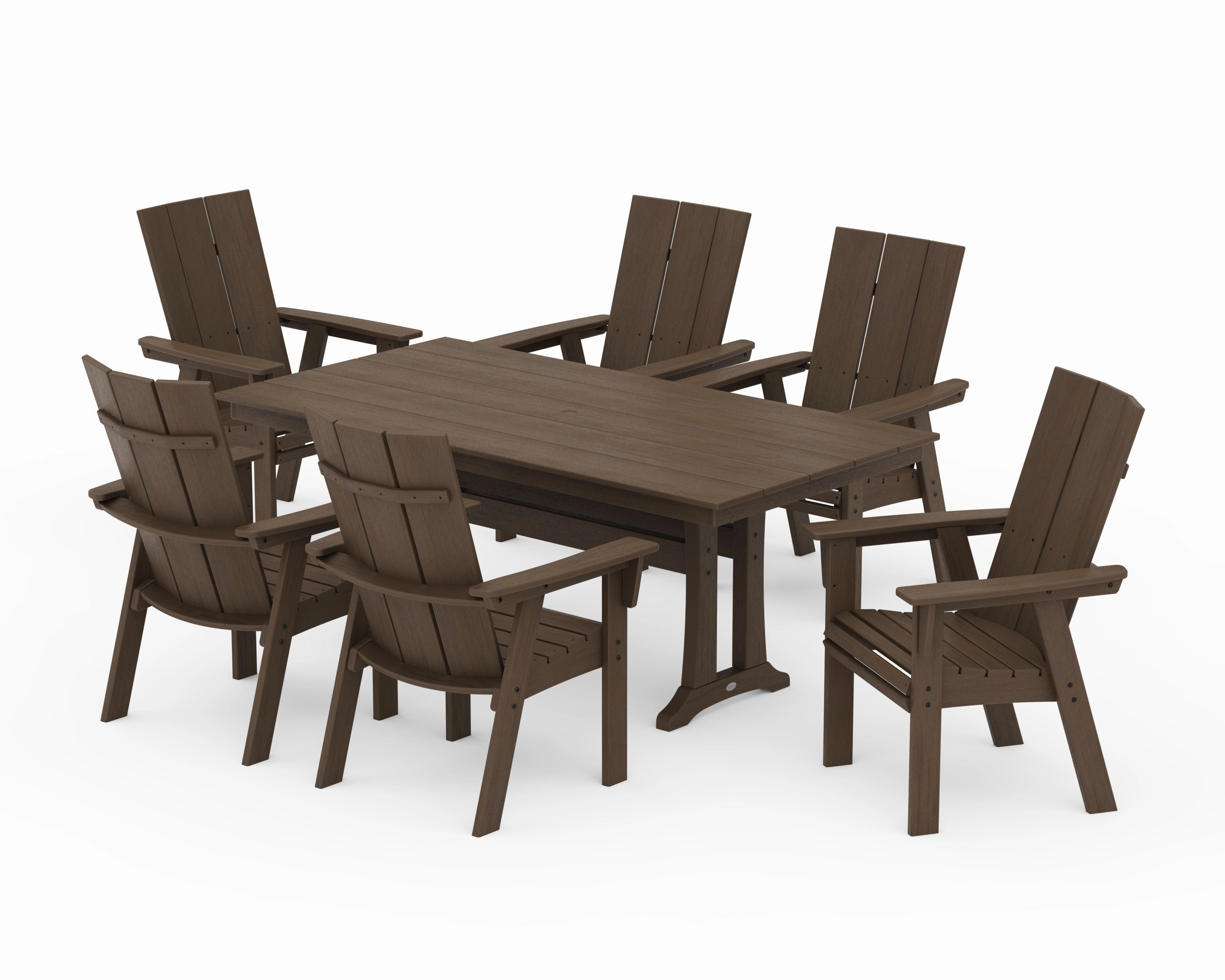Modern Curveback Adirondack 7-Piece Farmhouse Dining Set with Trestle Legs