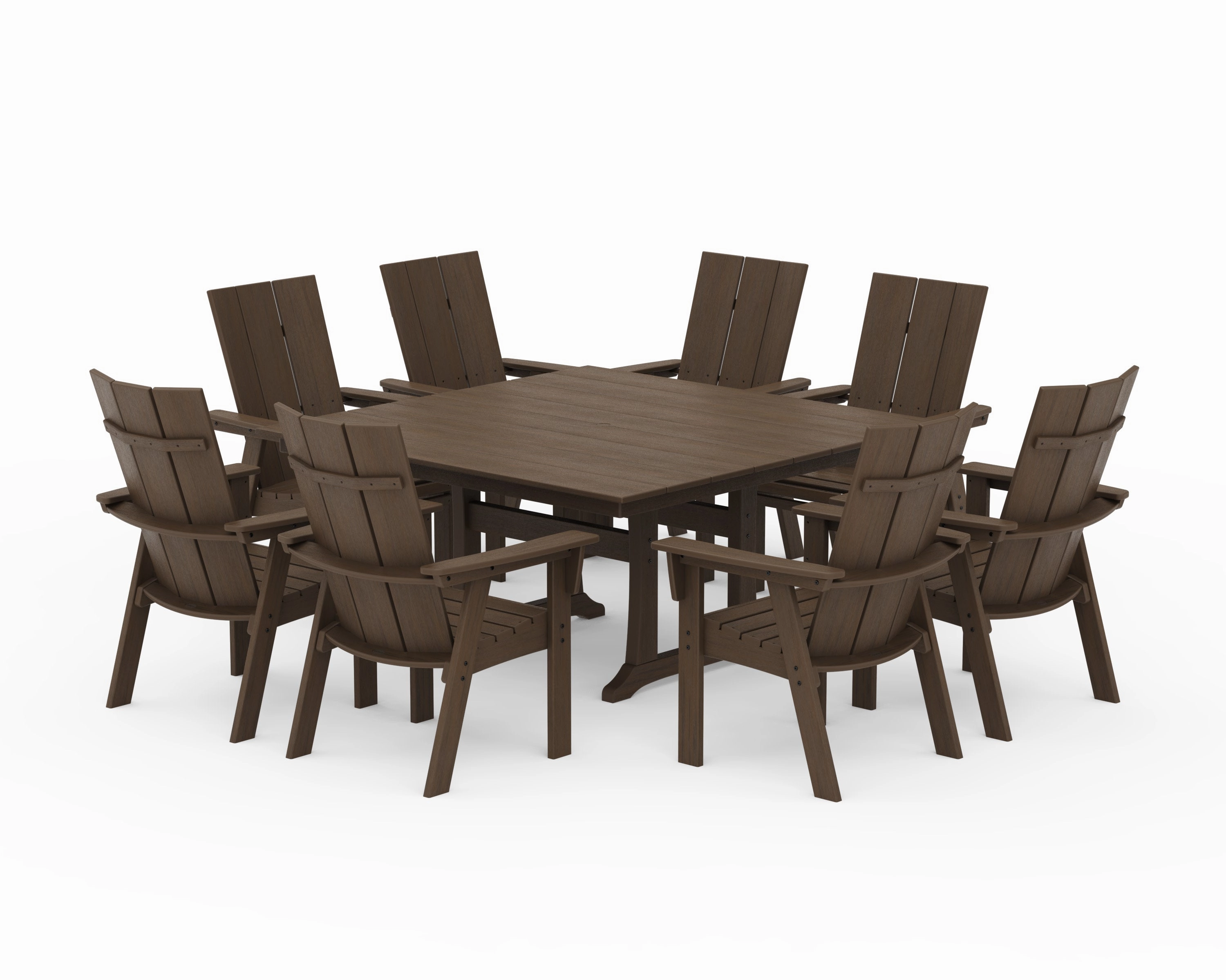 Modern Curveback Adirondack 9-Piece Farmhouse Trestle Dining Set