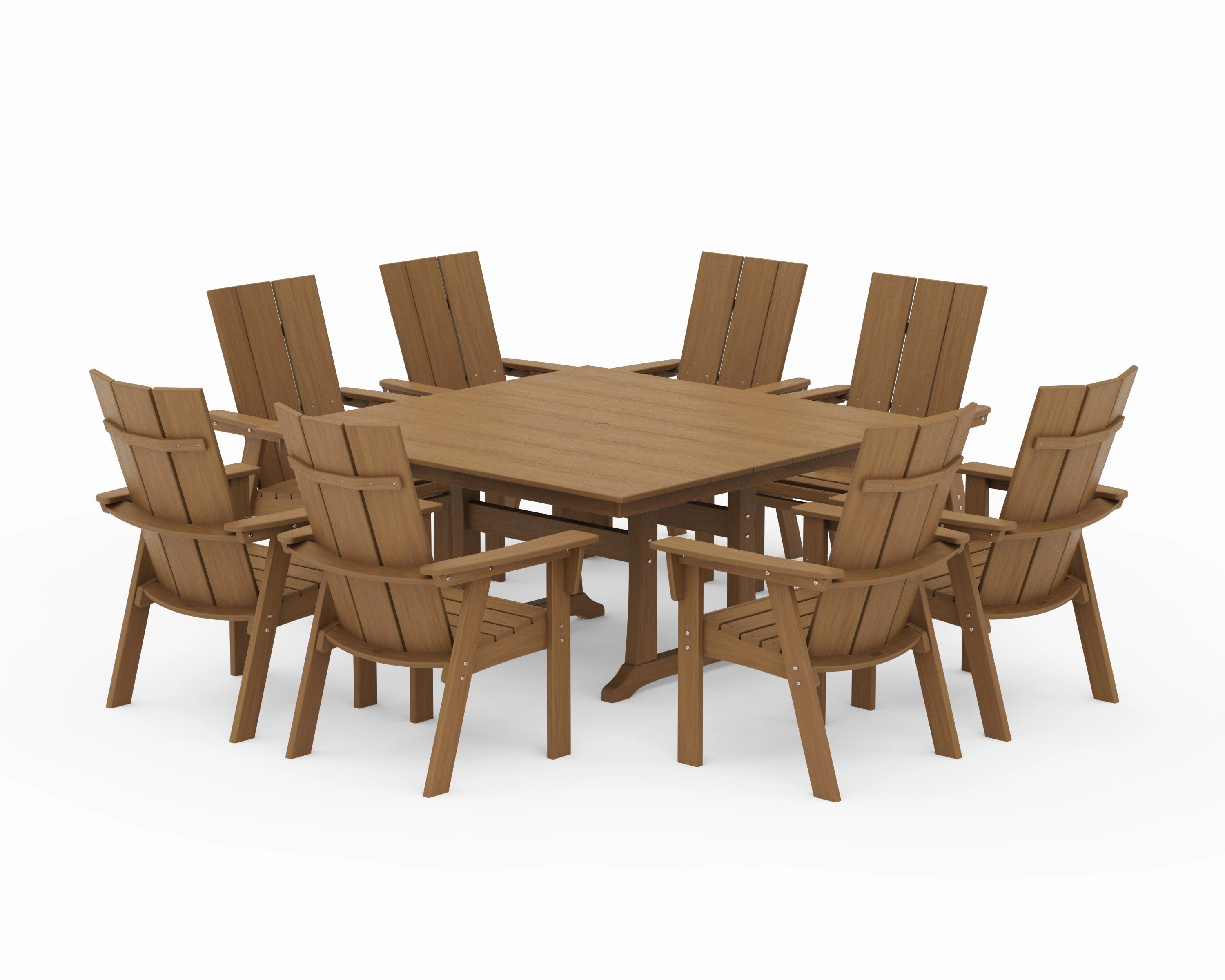 Modern Curveback Adirondack 9-Piece Farmhouse Trestle Dining Set