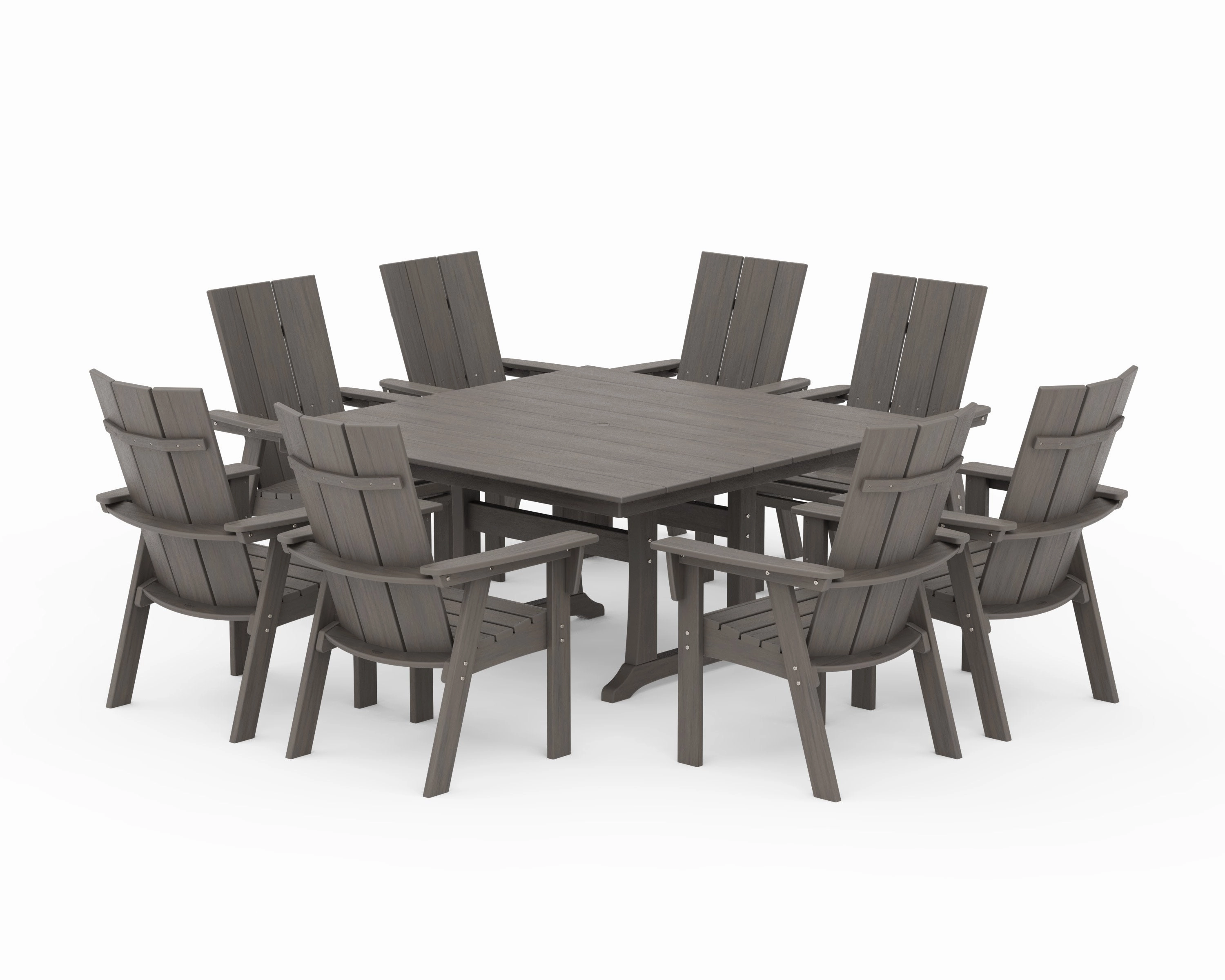 Modern Curveback Adirondack 9-Piece Farmhouse Trestle Dining Set