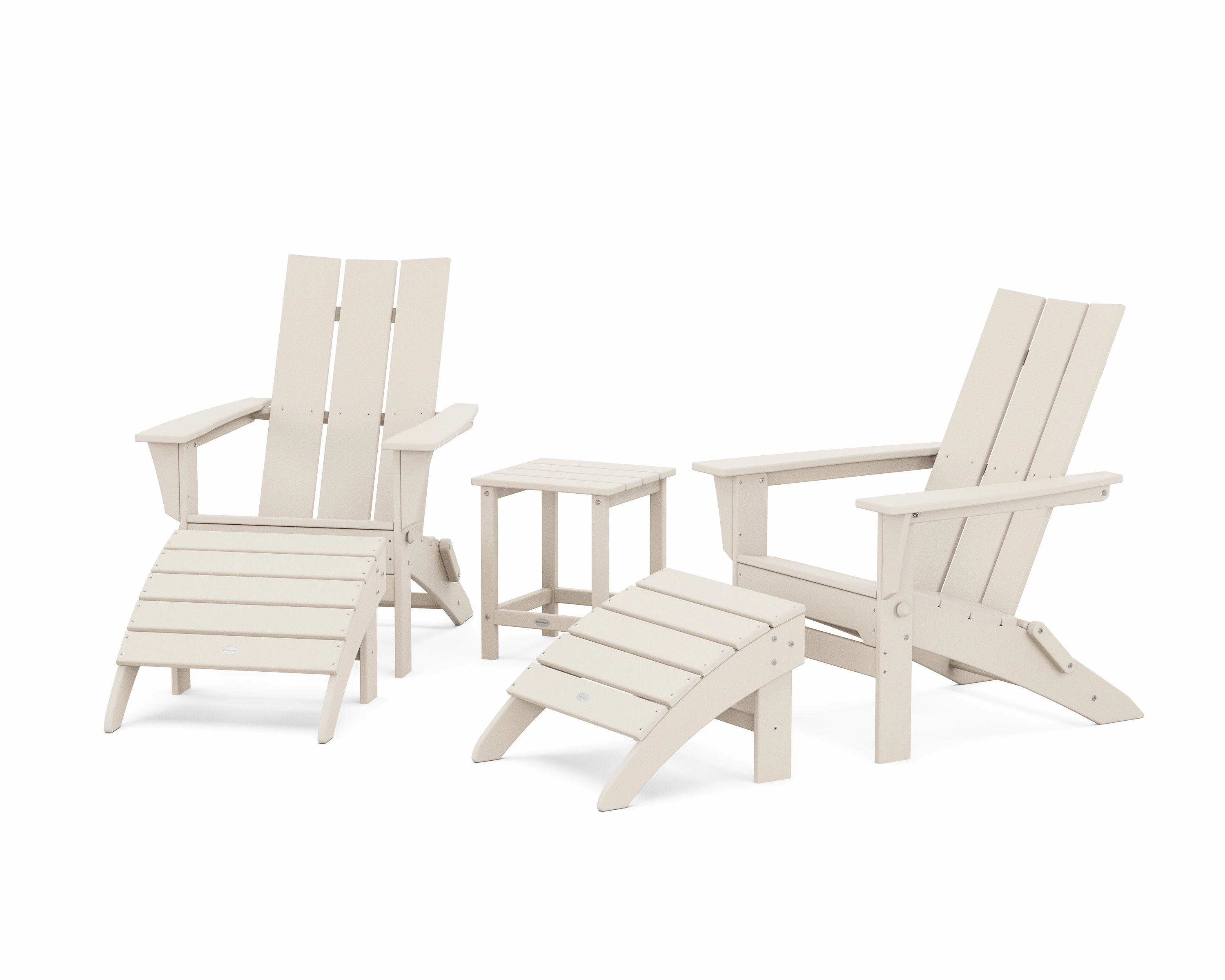 Modern Folding Adirondack Chair 5-Piece Set with Ottomans and 18" Side Table
