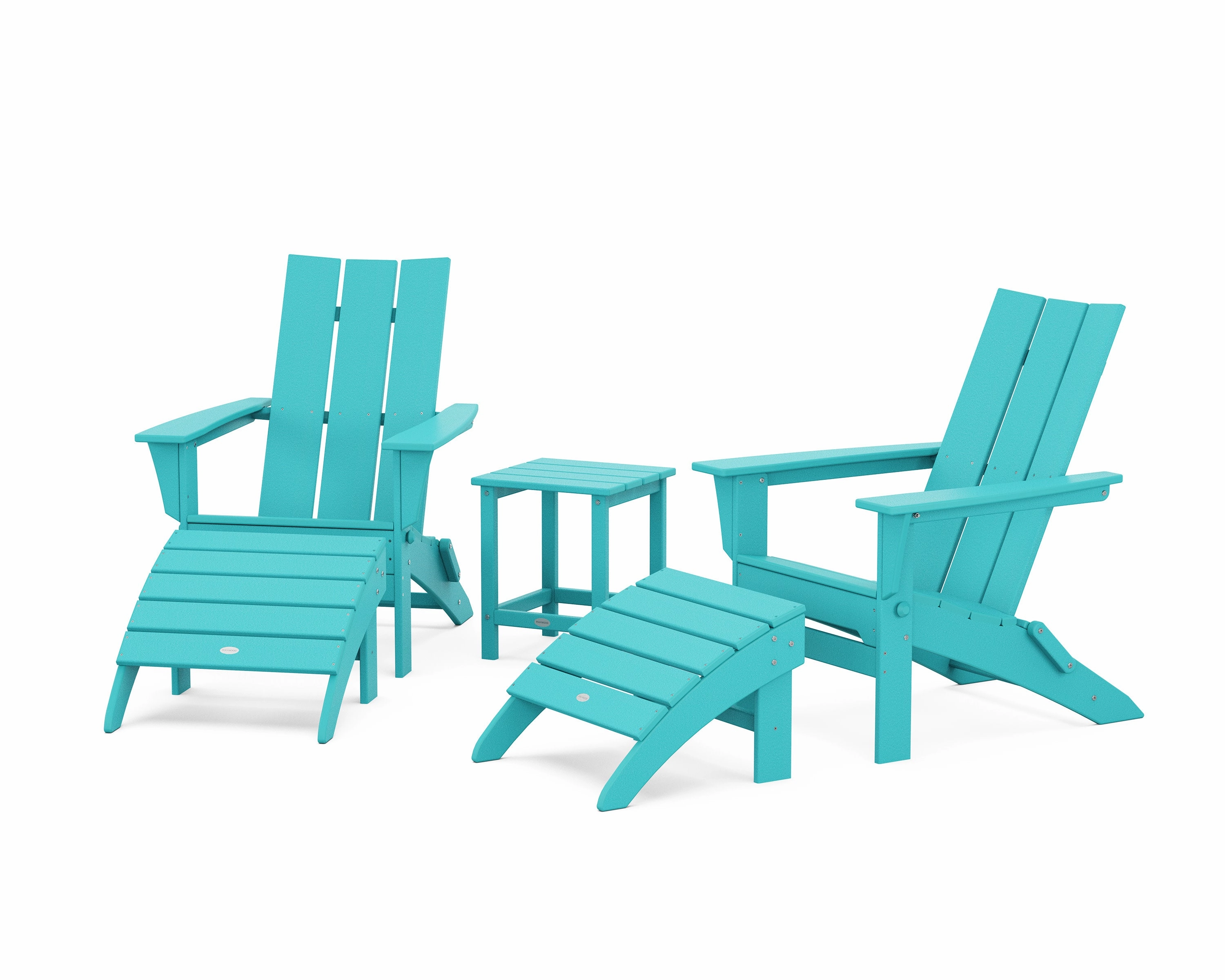 Modern Folding Adirondack Chair 5-Piece Set with Ottomans and 18" Side Table