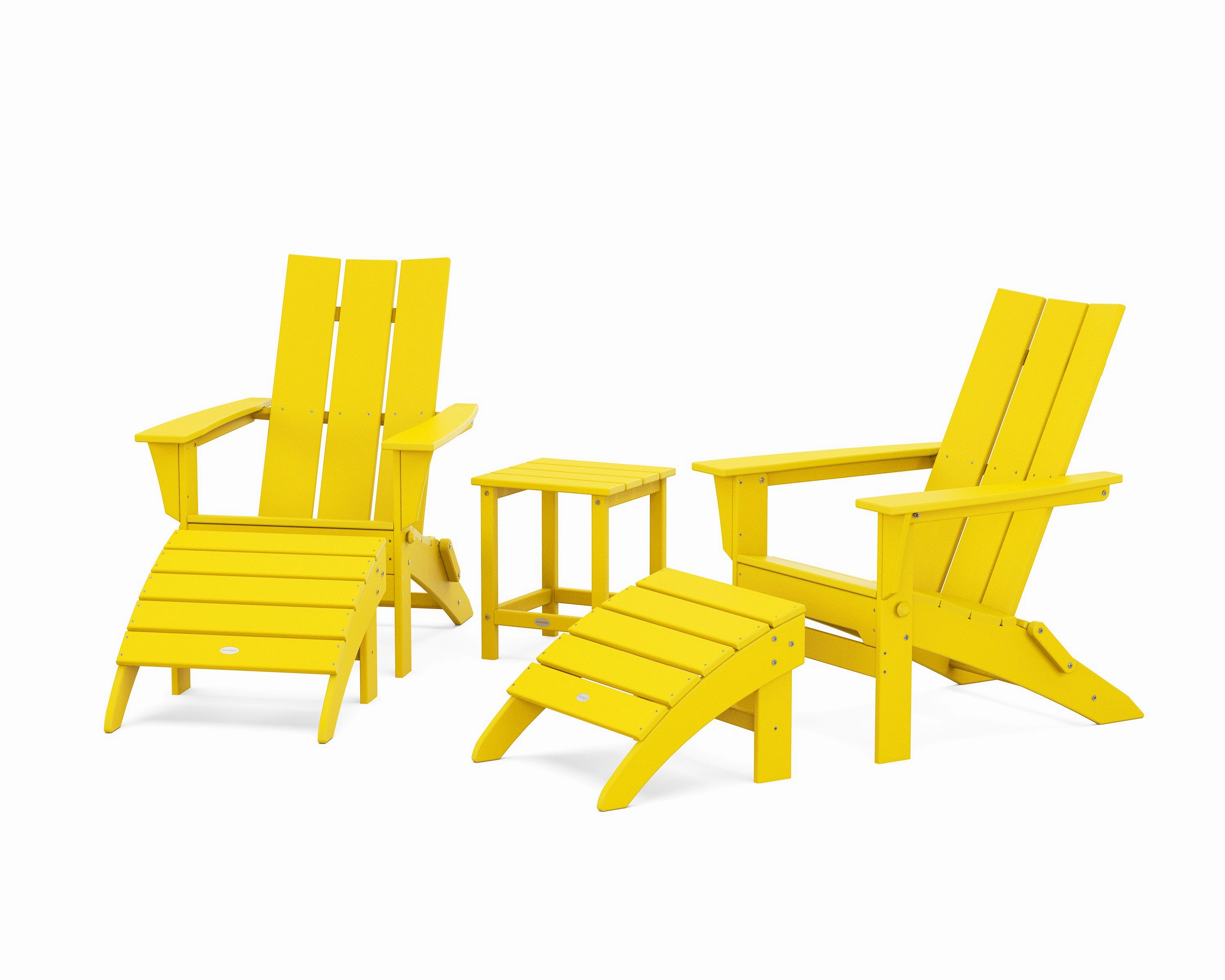 Modern Folding Adirondack Chair 5-Piece Set with Ottomans and 18" Side Table
