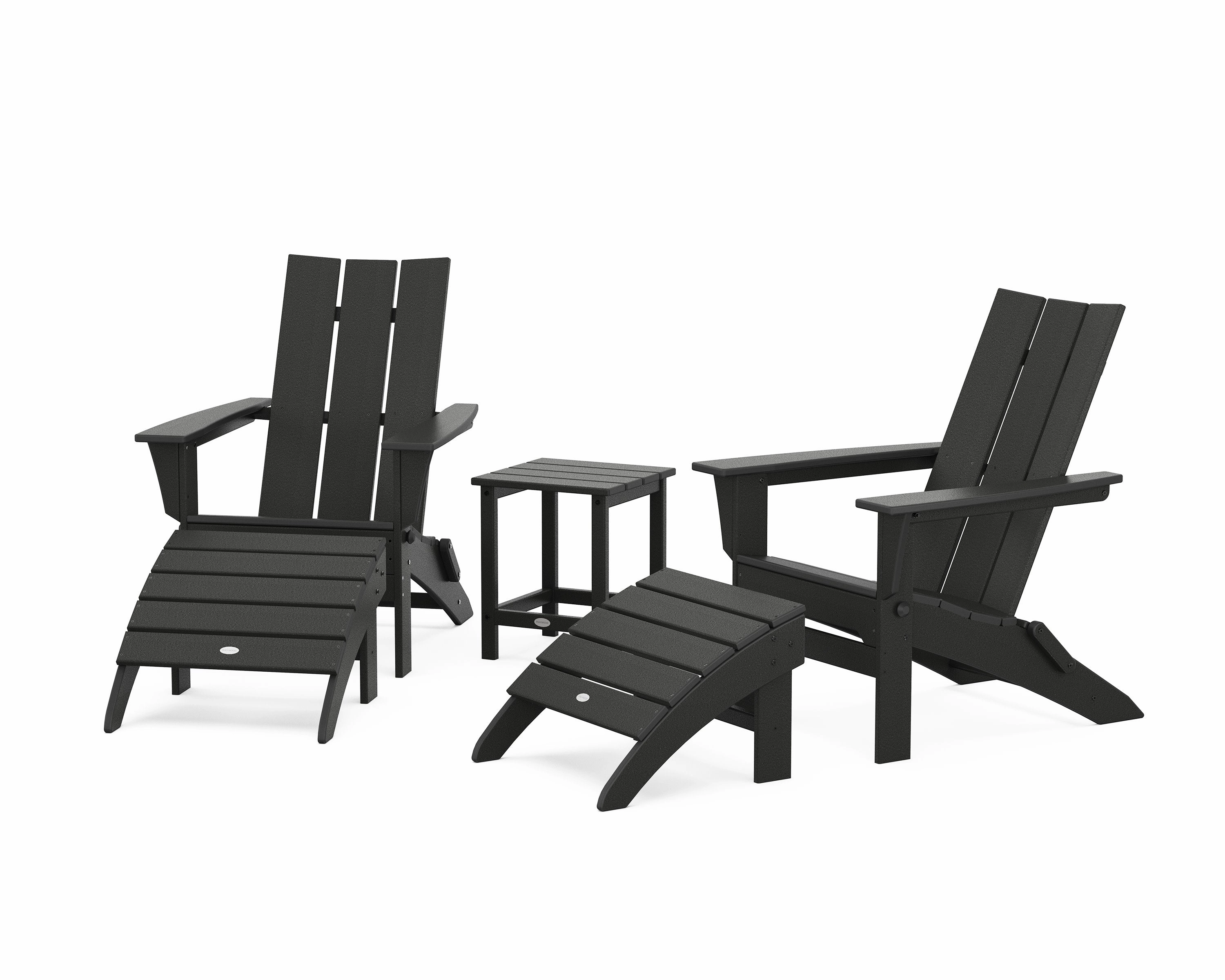 Modern Folding Adirondack Chair 5-Piece Set with Ottomans and 18" Side Table