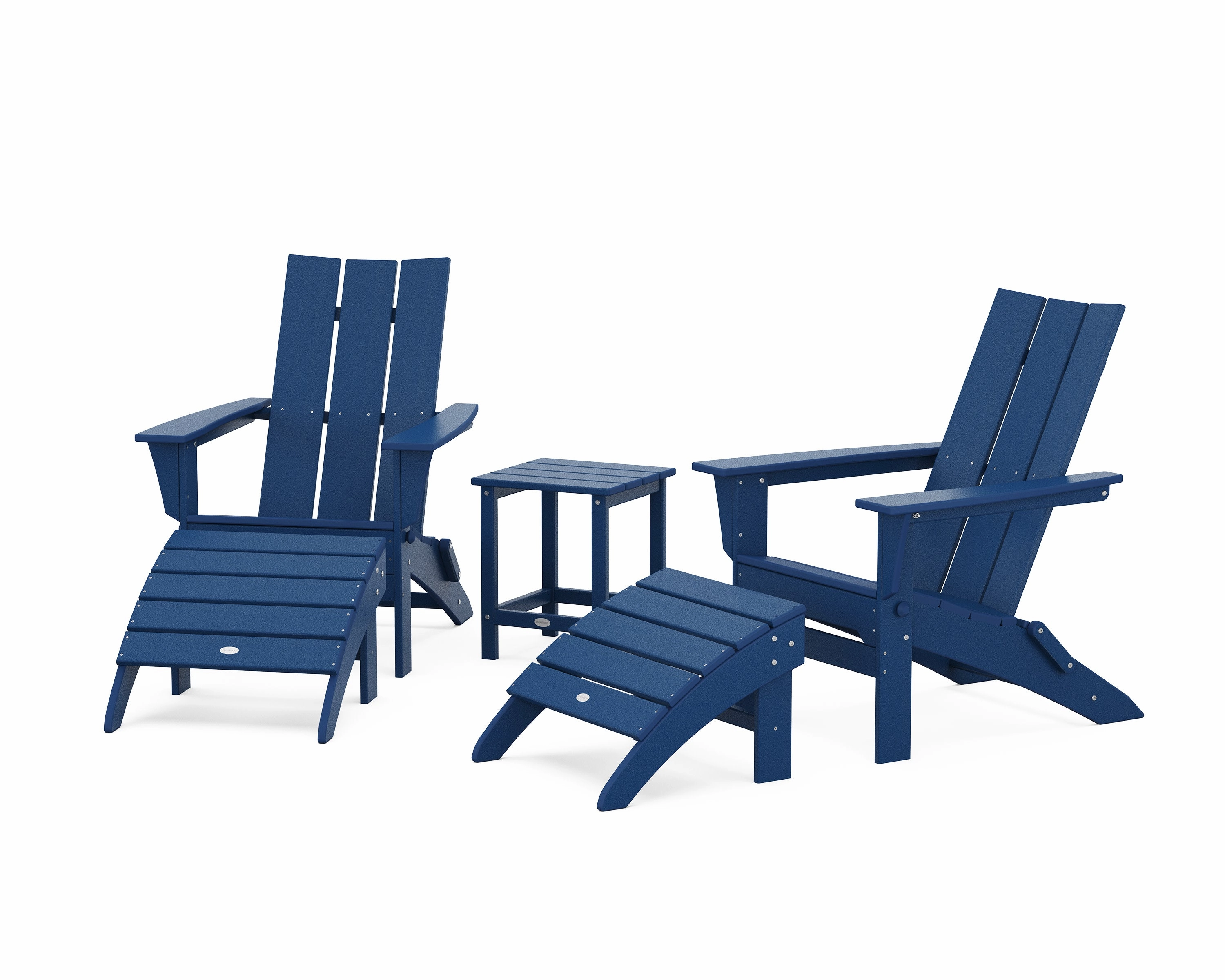 Modern Folding Adirondack Chair 5-Piece Set with Ottomans and 18" Side Table