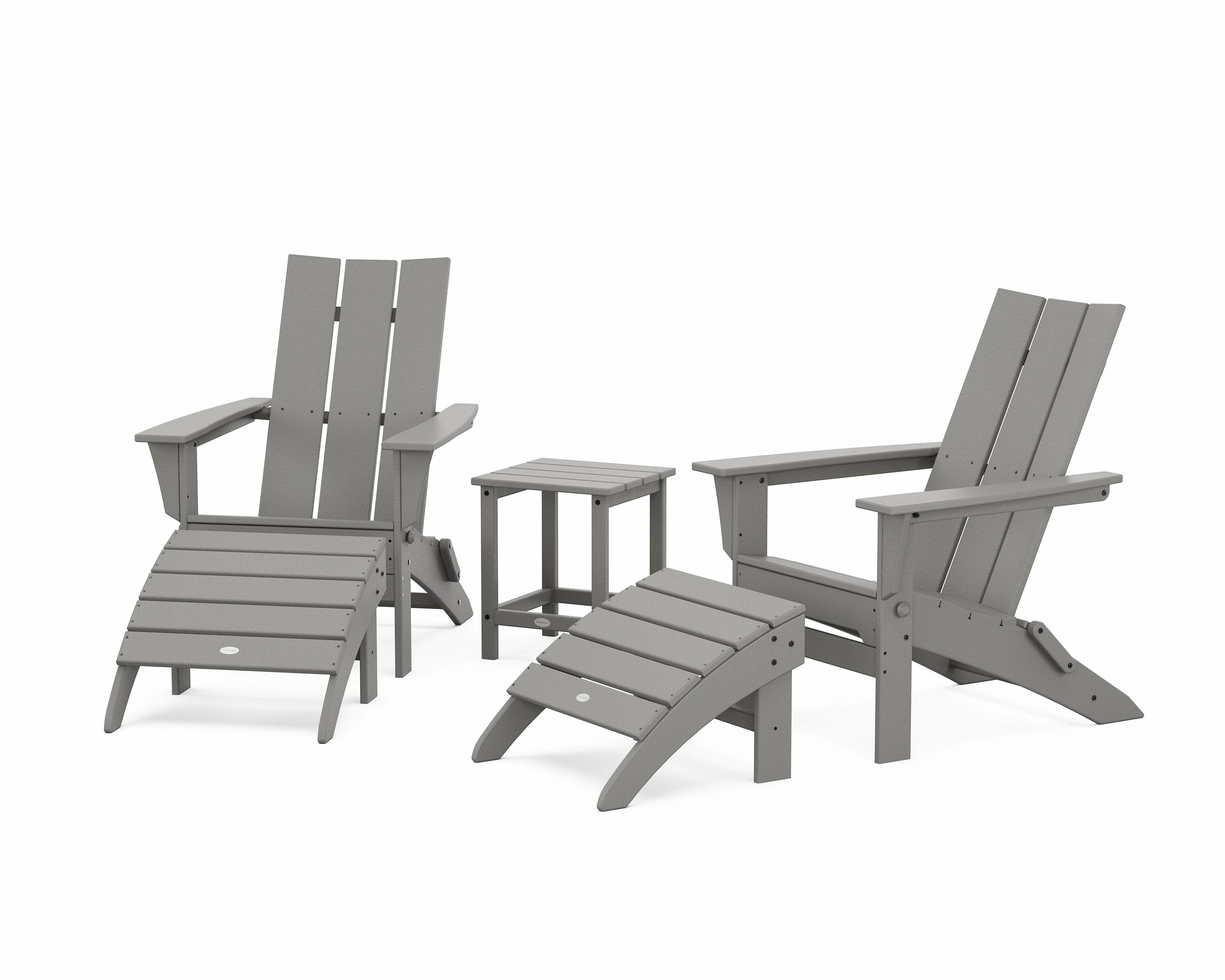 Modern Folding Adirondack Chair 5-Piece Set with Ottomans and 18" Side Tableoutdoor patio dining furniture set