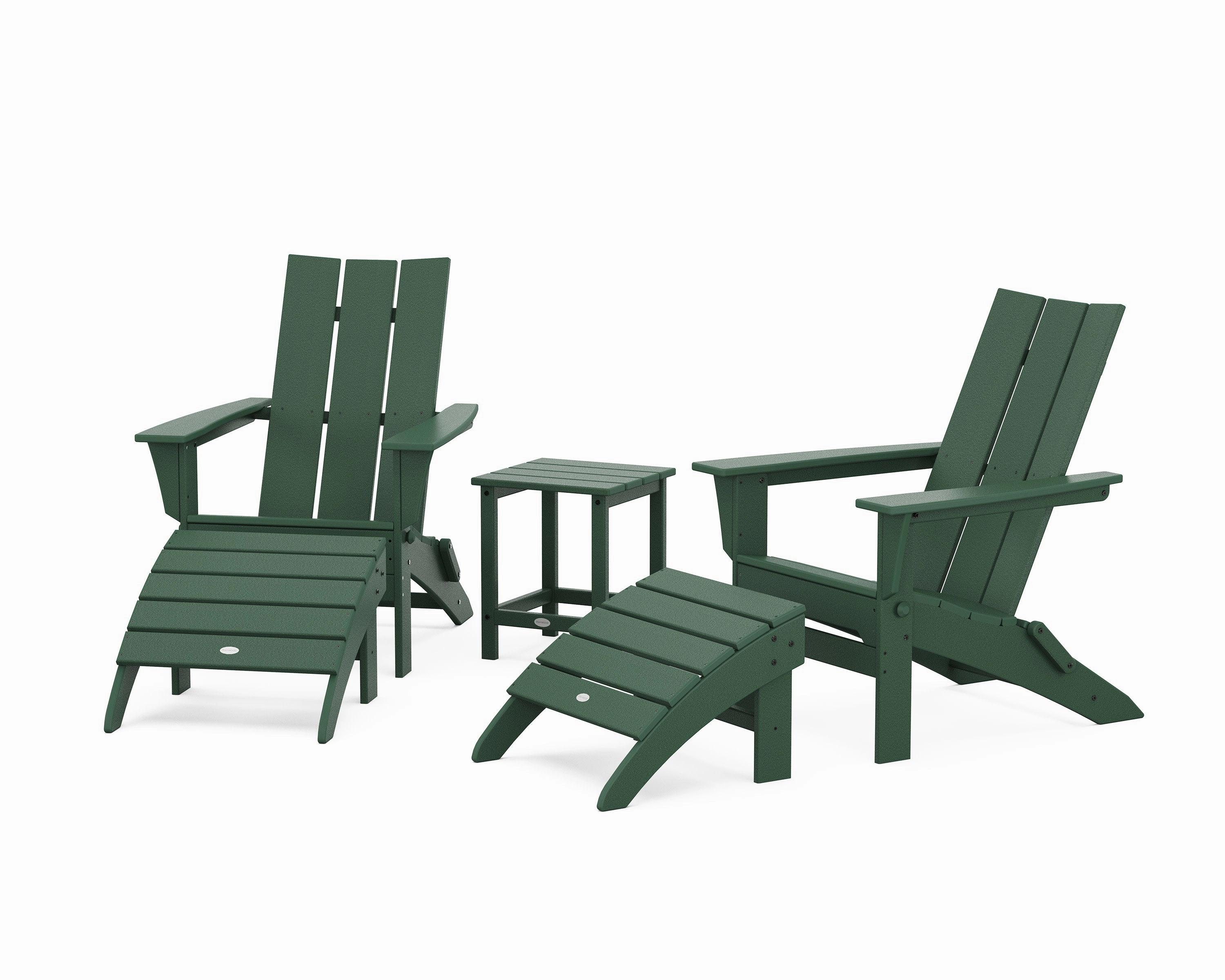 Modern Folding Adirondack Chair 5-Piece Set with Ottomans and 18" Side Table