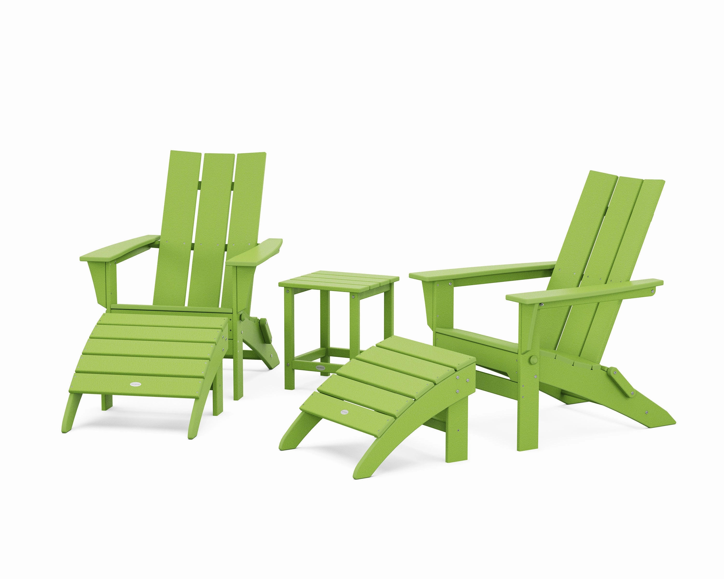 Modern Folding Adirondack Chair 5-Piece Set with Ottomans and 18" Side Table