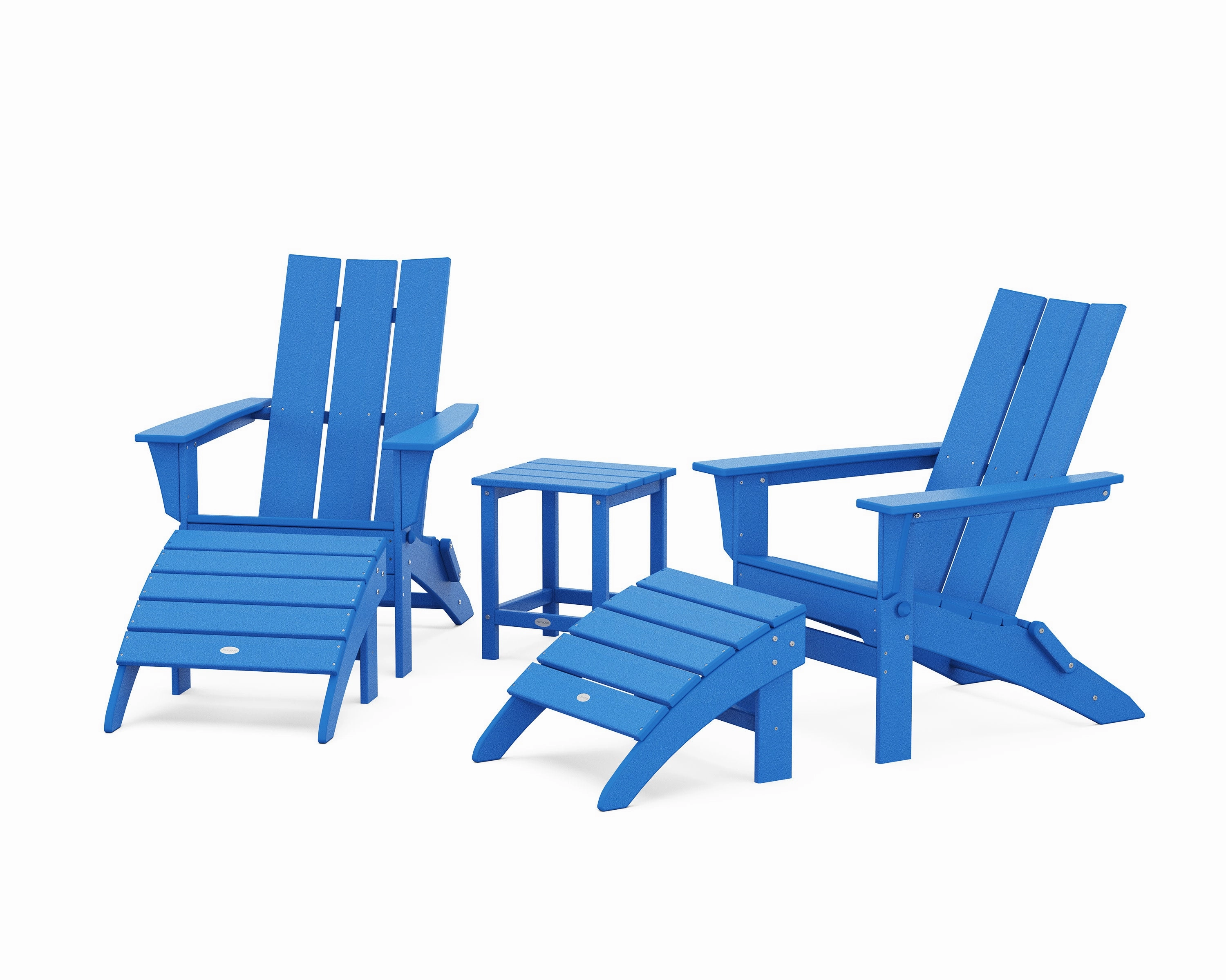 Modern Folding Adirondack Chair 5-Piece Set with Ottomans and 18" Side Table