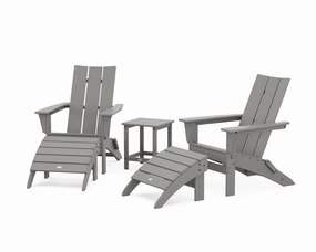 Modern Folding Adirondack Chair 5-Piece Set with Ottomans and 18" Side Tableoutdoor patio dining furniture set