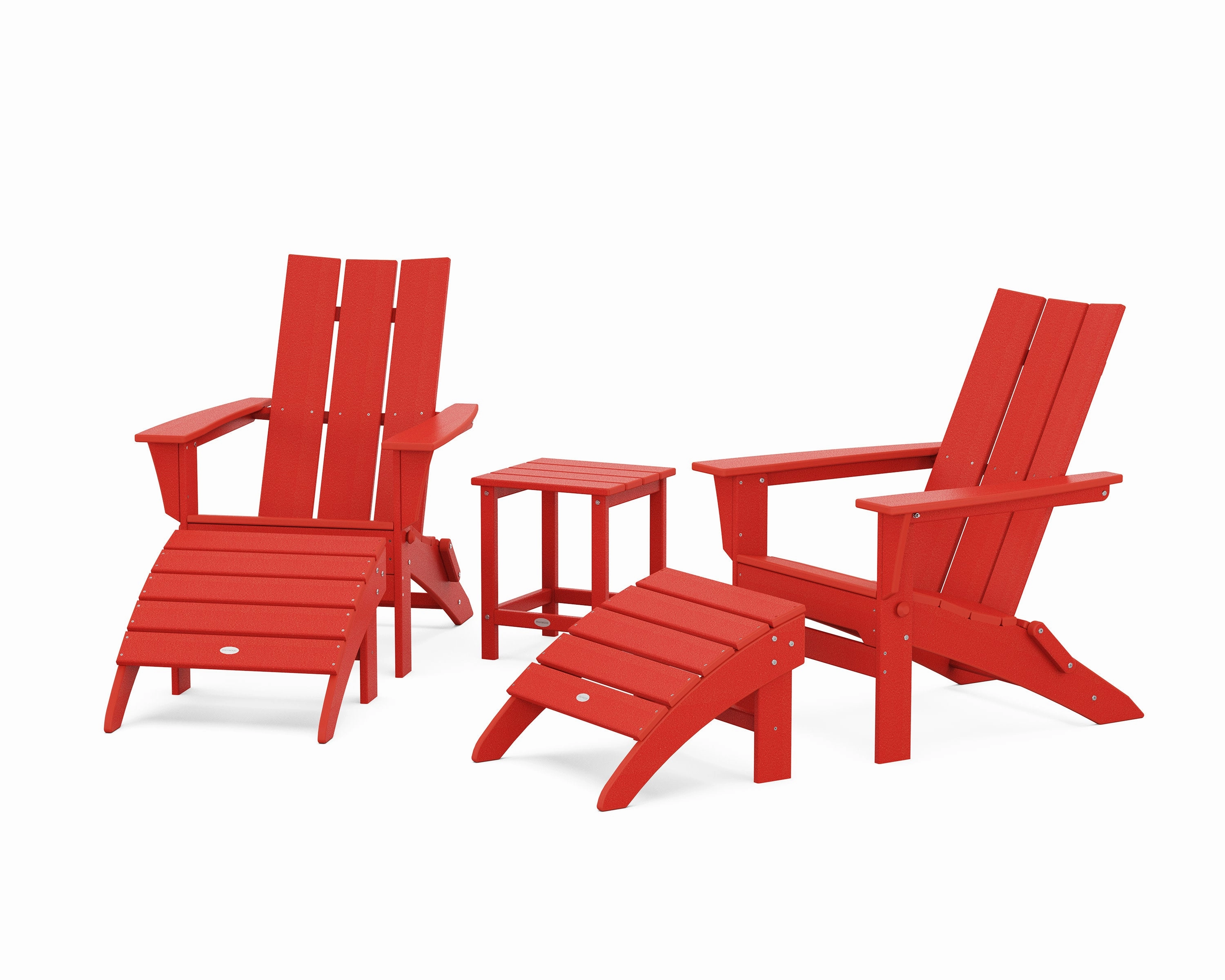 Modern Folding Adirondack Chair 5-Piece Set with Ottomans and 18" Side Table