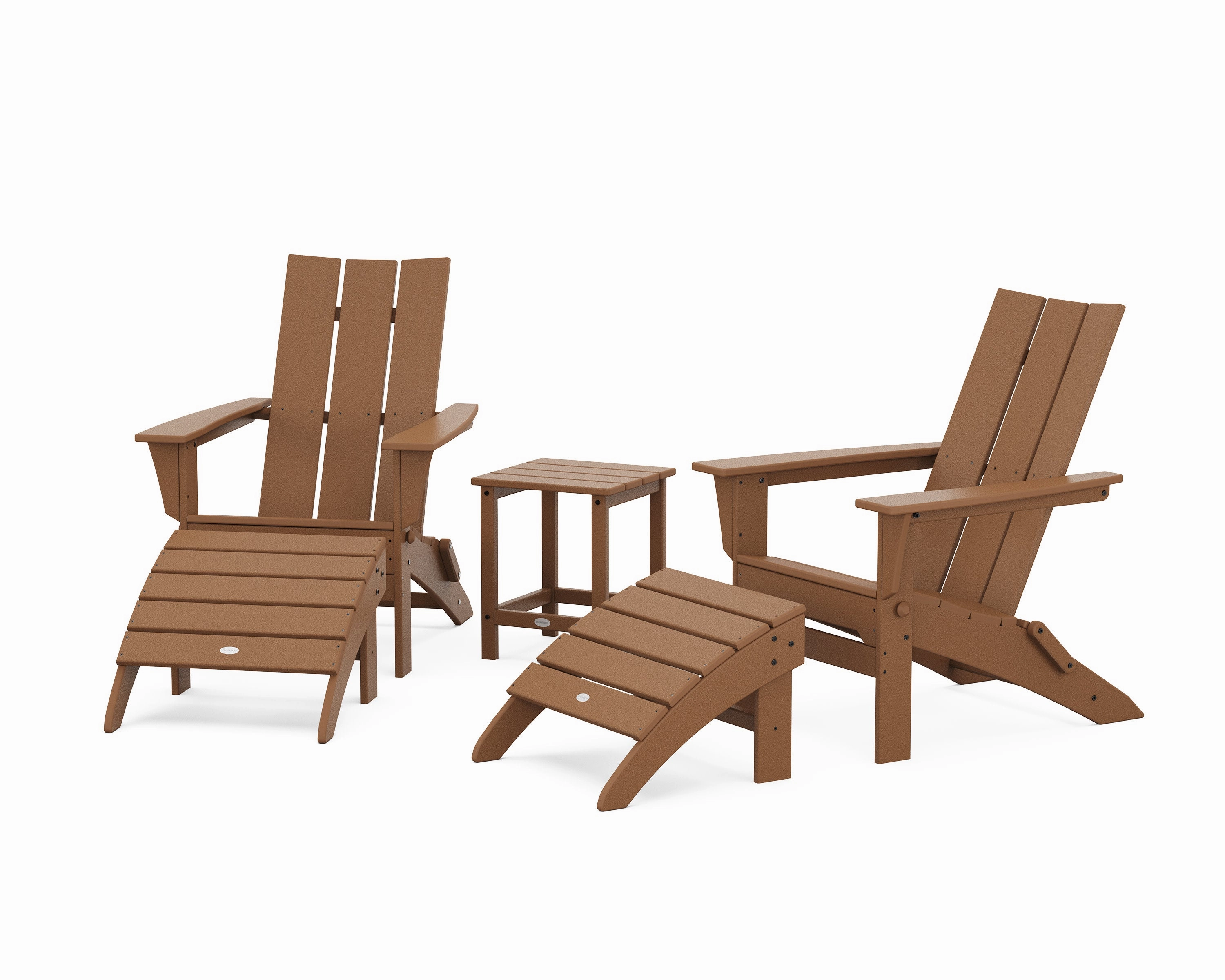 Modern Folding Adirondack Chair 5-Piece Set with Ottomans and 18" Side Table