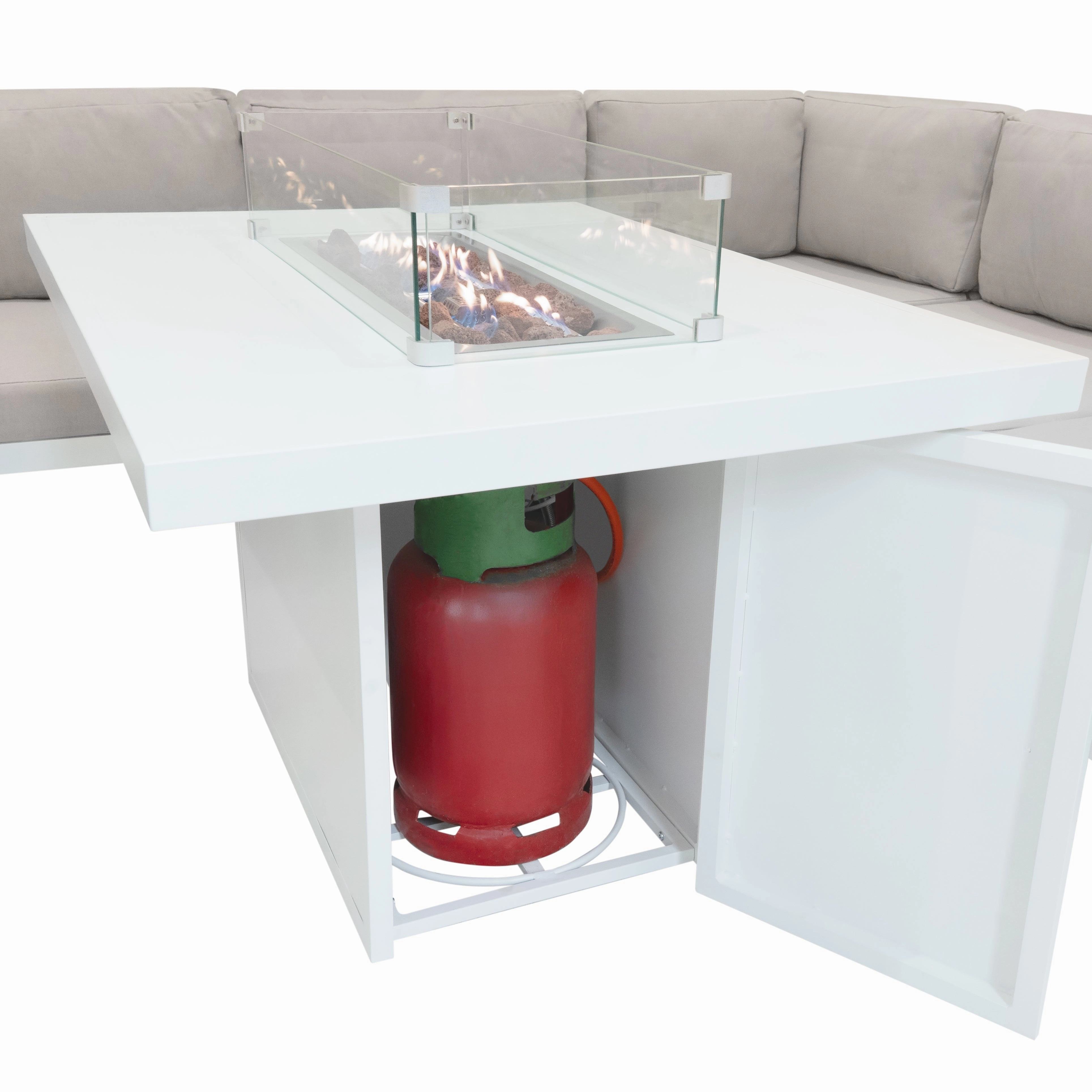 Modular Garden Furniture Set With Fire Pit - White