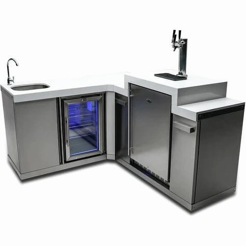 Mont Alpi Stainless Steel Beverage Center W/ 90 Degree Corner & Fridge Cabinet MA-BEV90KEG