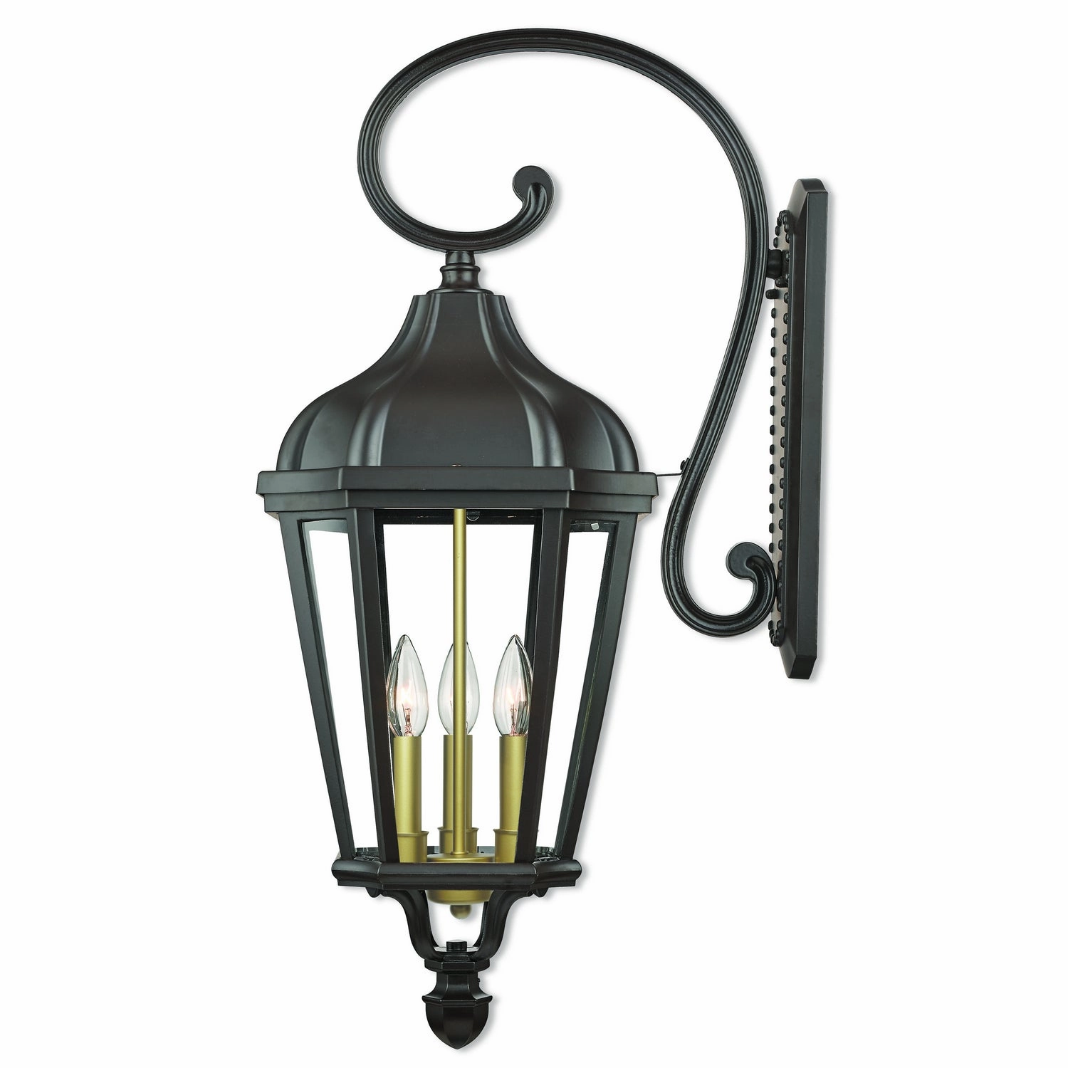 Morgan Three Light Outdoor Wall Lantern Bronze w/ Antique Gold ClusterOutdoor wall sconces with motion sensor