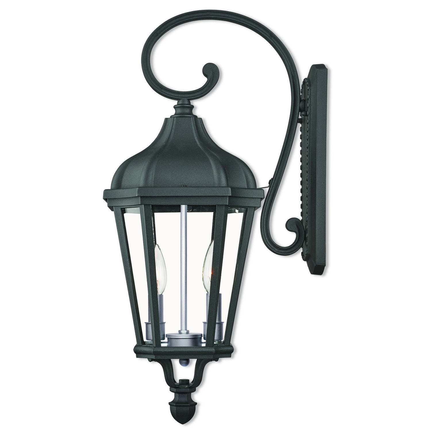 Morgan Two Light Outdoor Wall Lantern Textured Black w/ Antique Silver ClusterOutdoor wall sconces with motion sensor