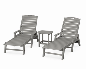 Nautical 3-Piece Chaise Lounge with Arms Set with South Beach 18" Side Tableoutdoor patio dining furniture set