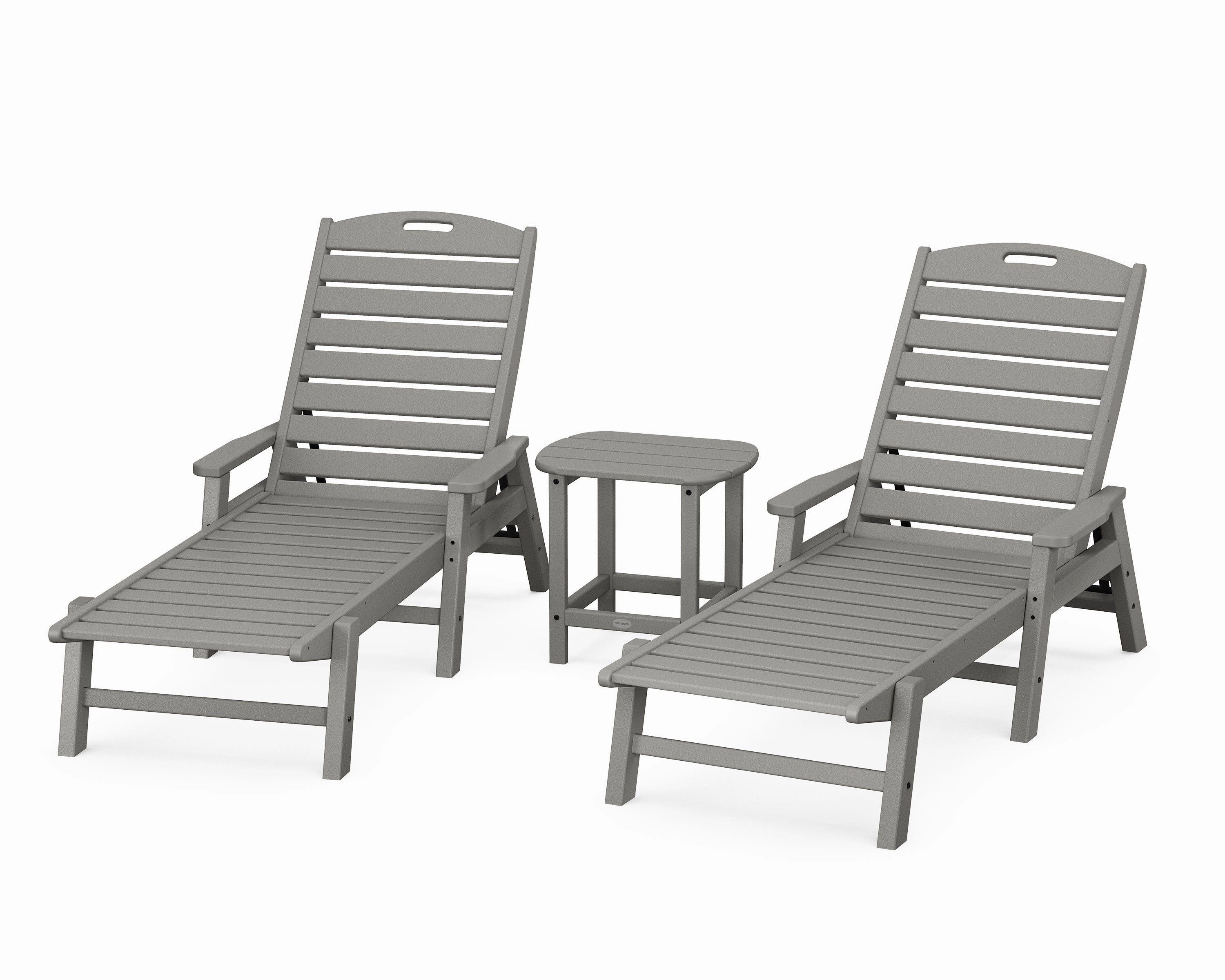 Nautical 3-Piece Chaise Lounge with Arms Set with South Beach 18" Side Tableoutdoor patio dining furniture set