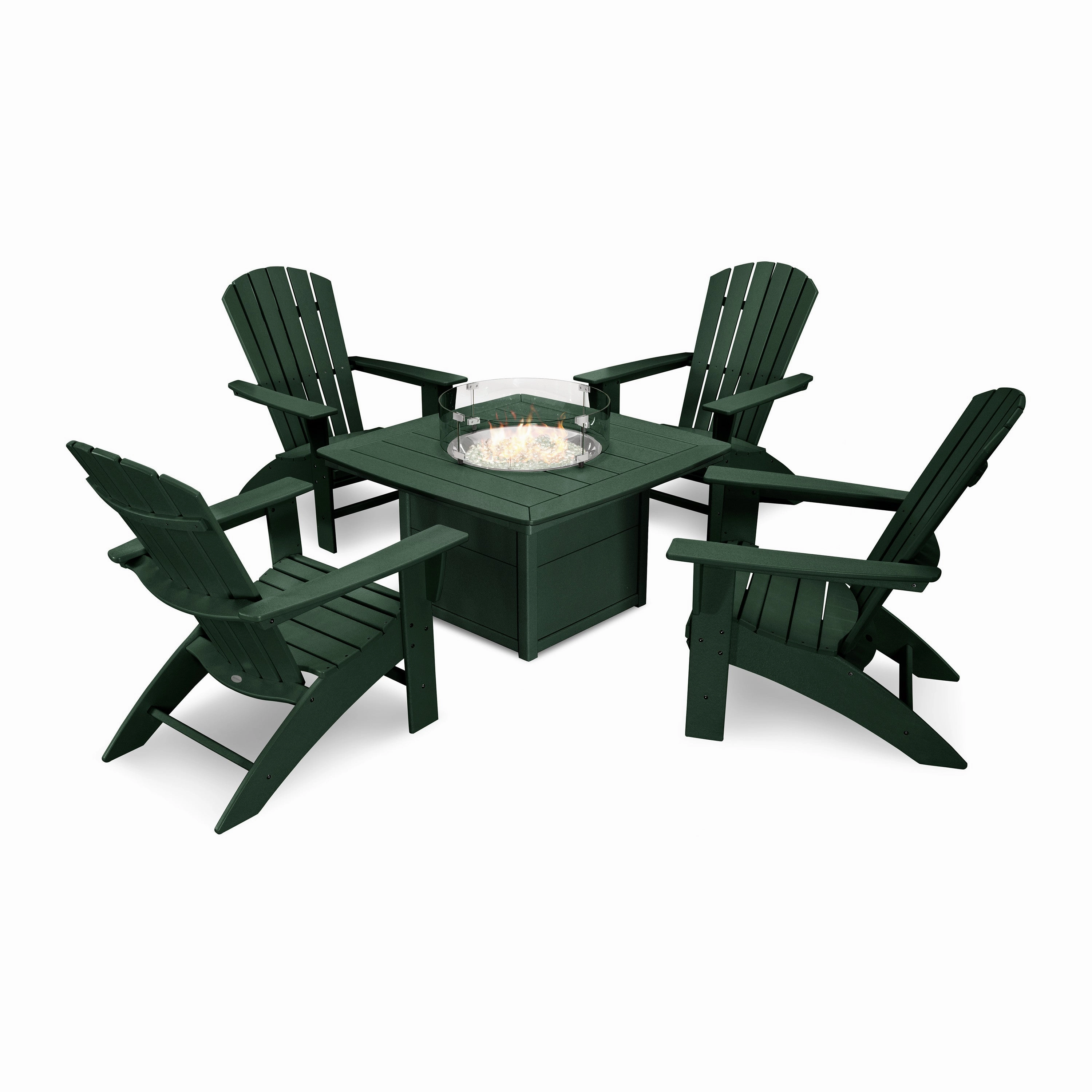 Nautical Curveback Adirondack 5-Piece Conversation Set with Fire Pit Table
