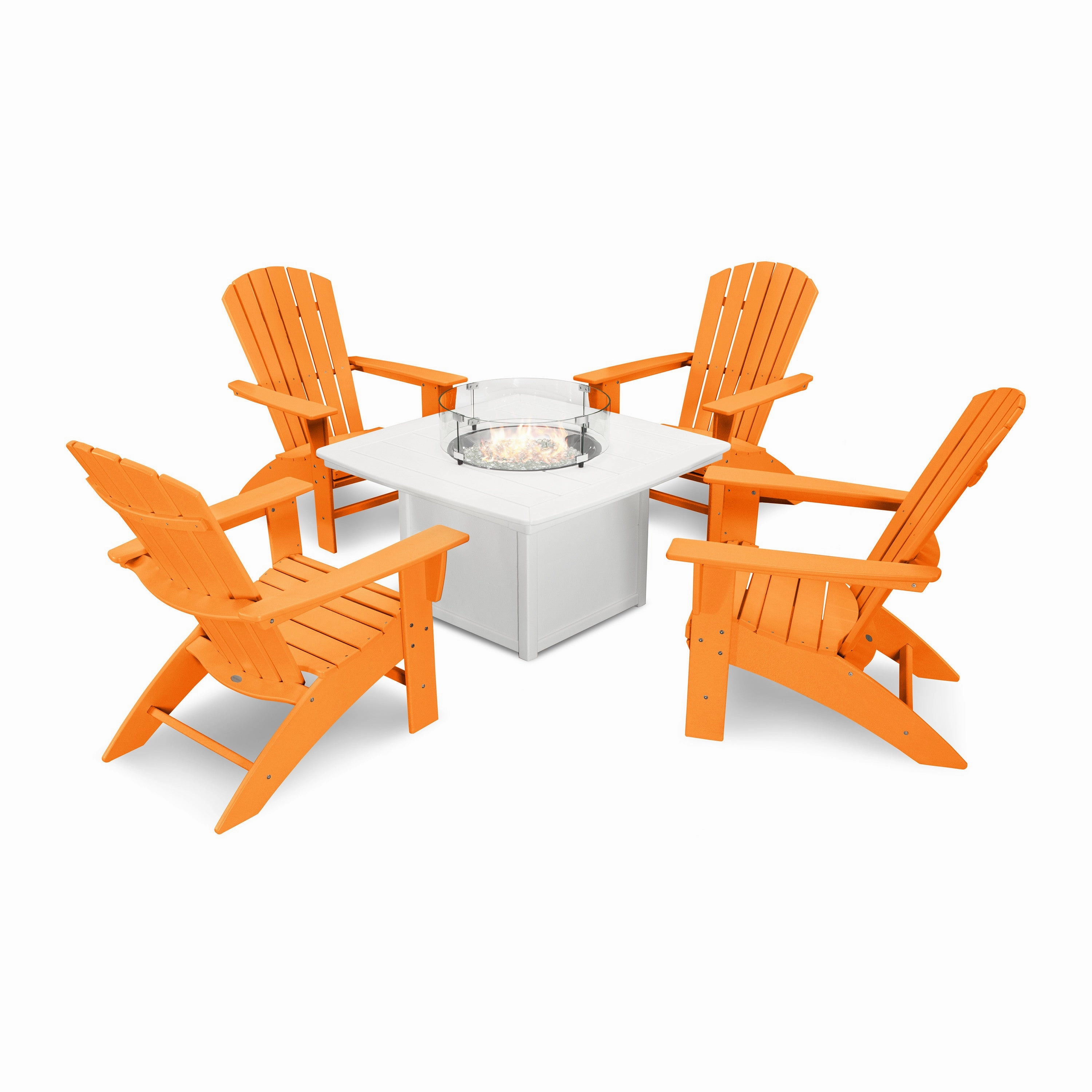 Nautical Curveback Adirondack 5-Piece Conversation Set with Fire Pit Table