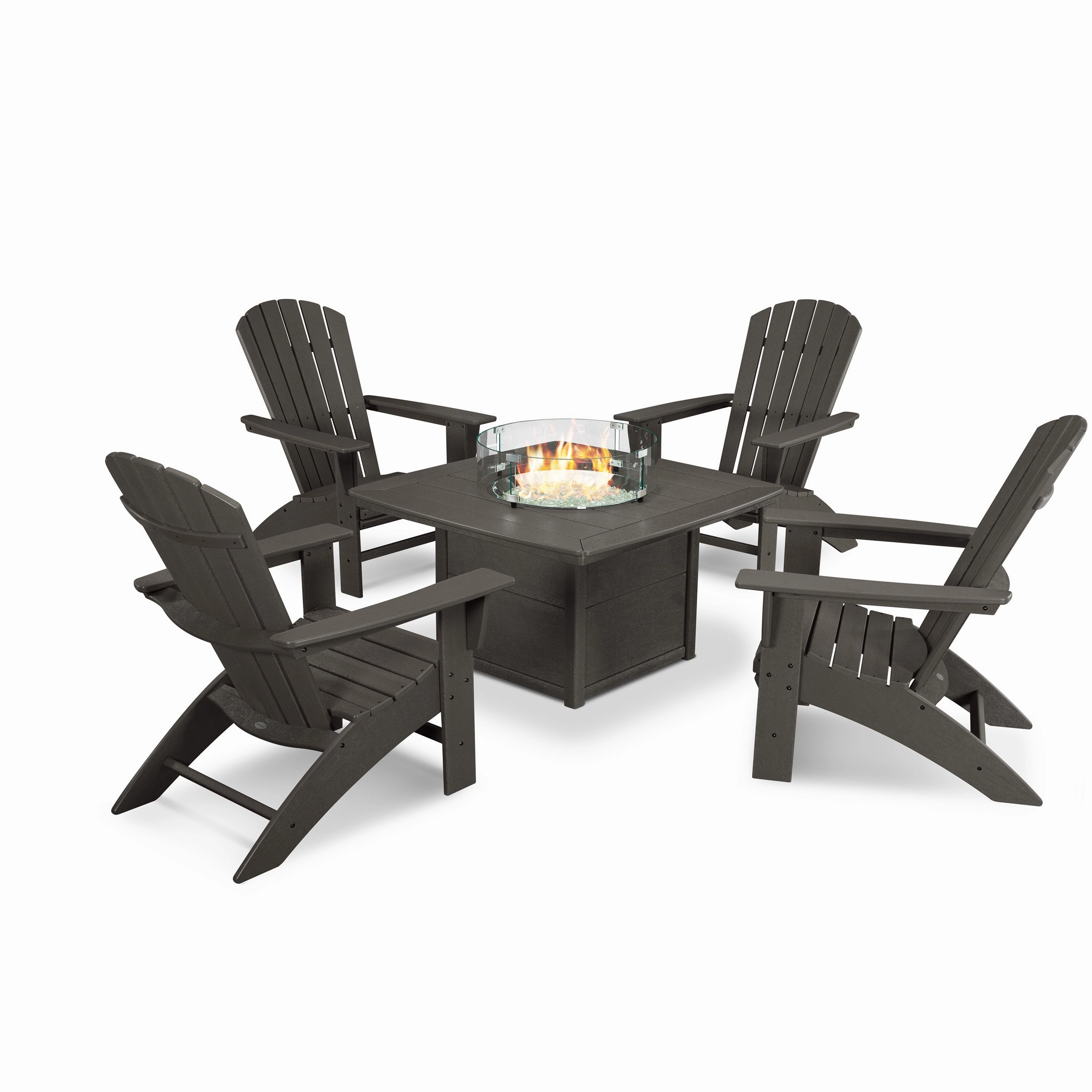Nautical Curveback Adirondack 5-Piece Conversation Set with Fire Pit Table