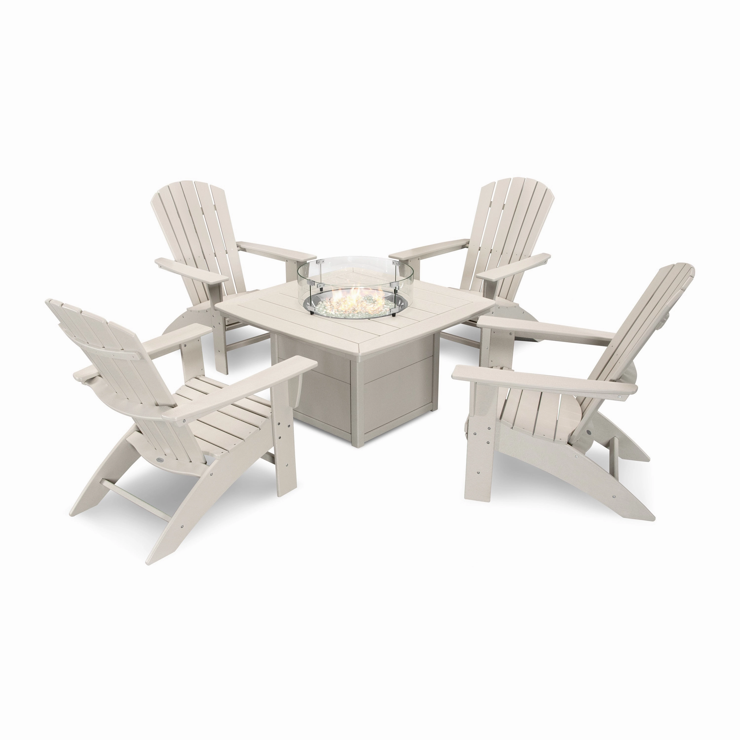 Nautical Curveback Adirondack 5-Piece Conversation Set with Fire Pit Table