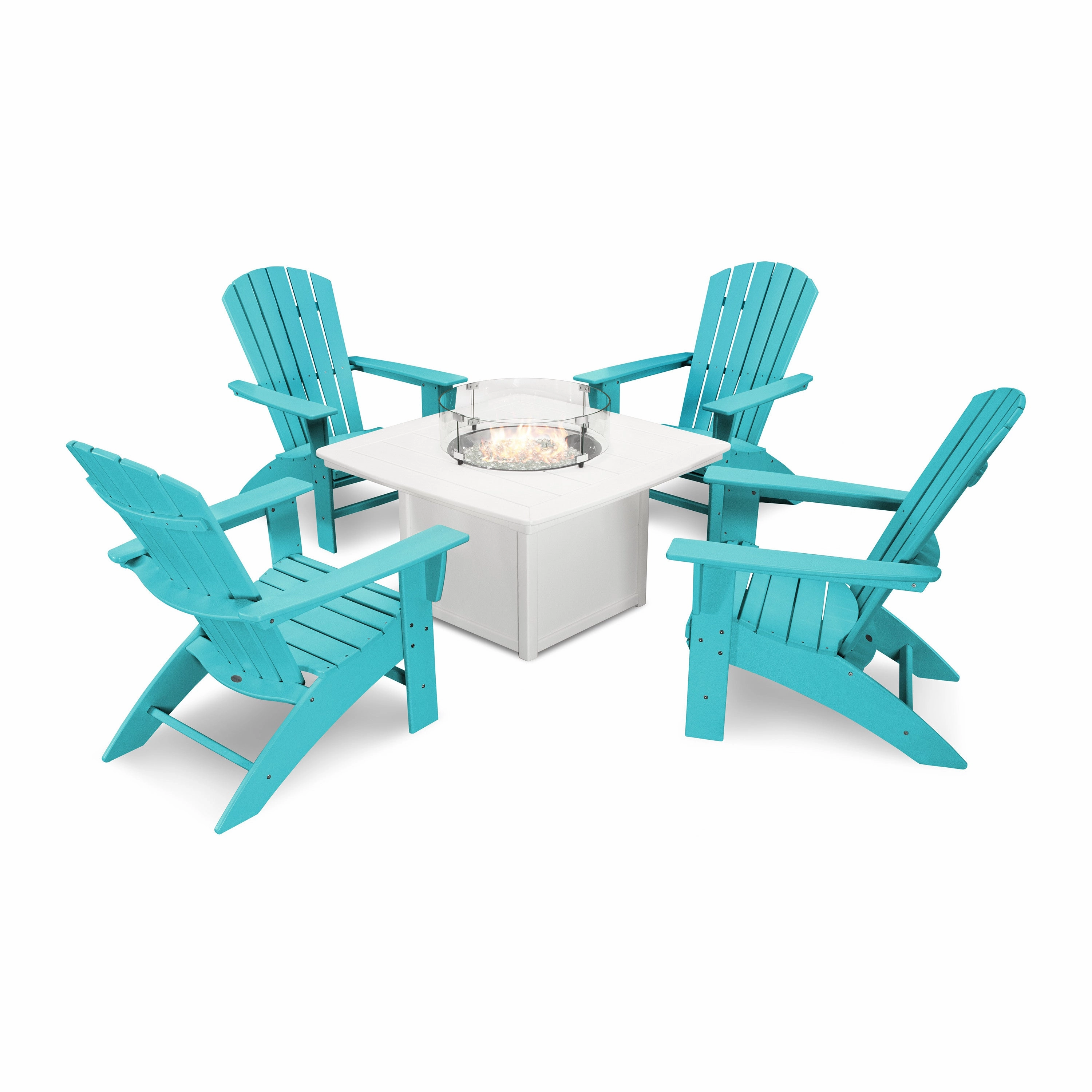Nautical Curveback Adirondack 5-Piece Conversation Set with Fire Pit Table