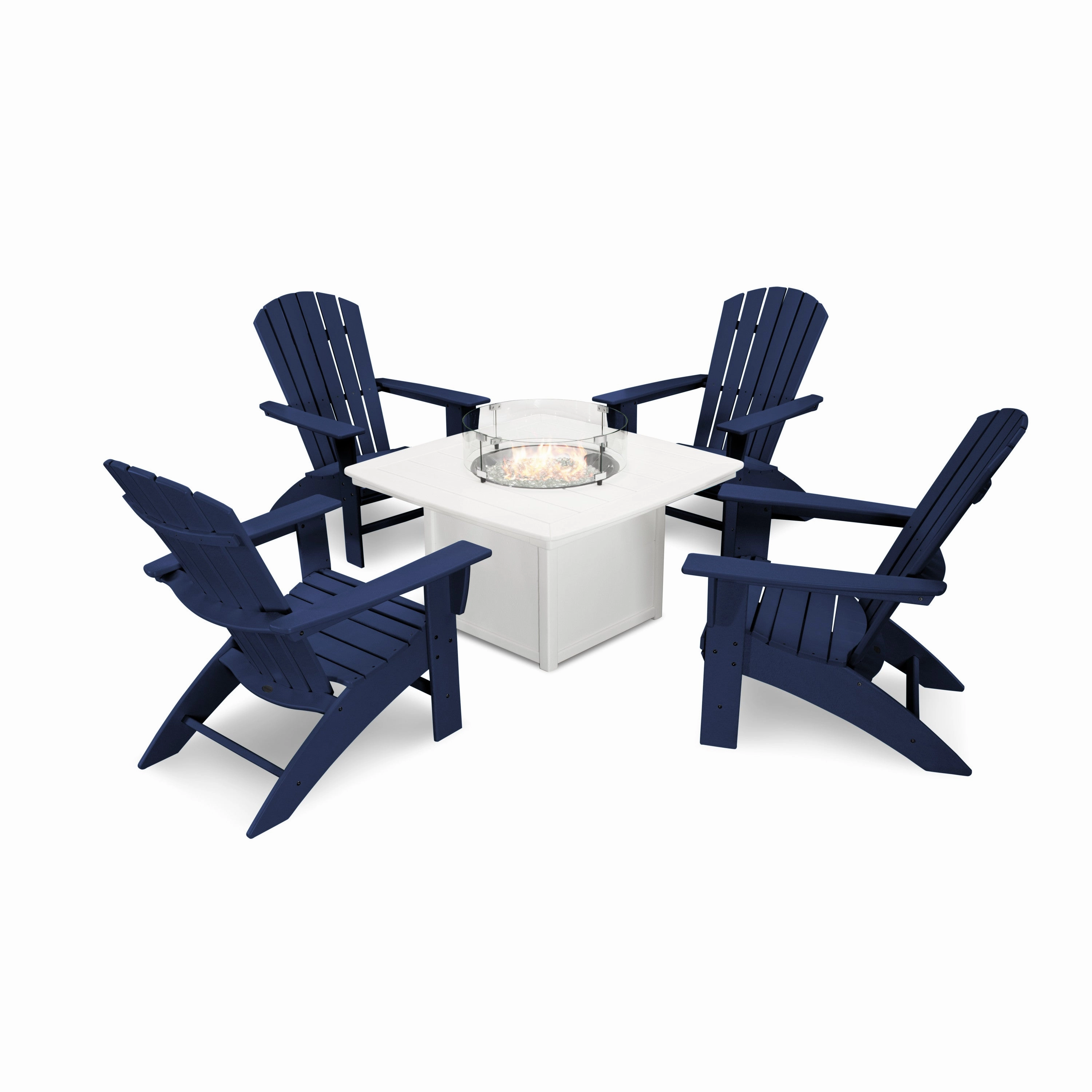 Nautical Curveback Adirondack 5-Piece Conversation Set with Fire Pit Table
