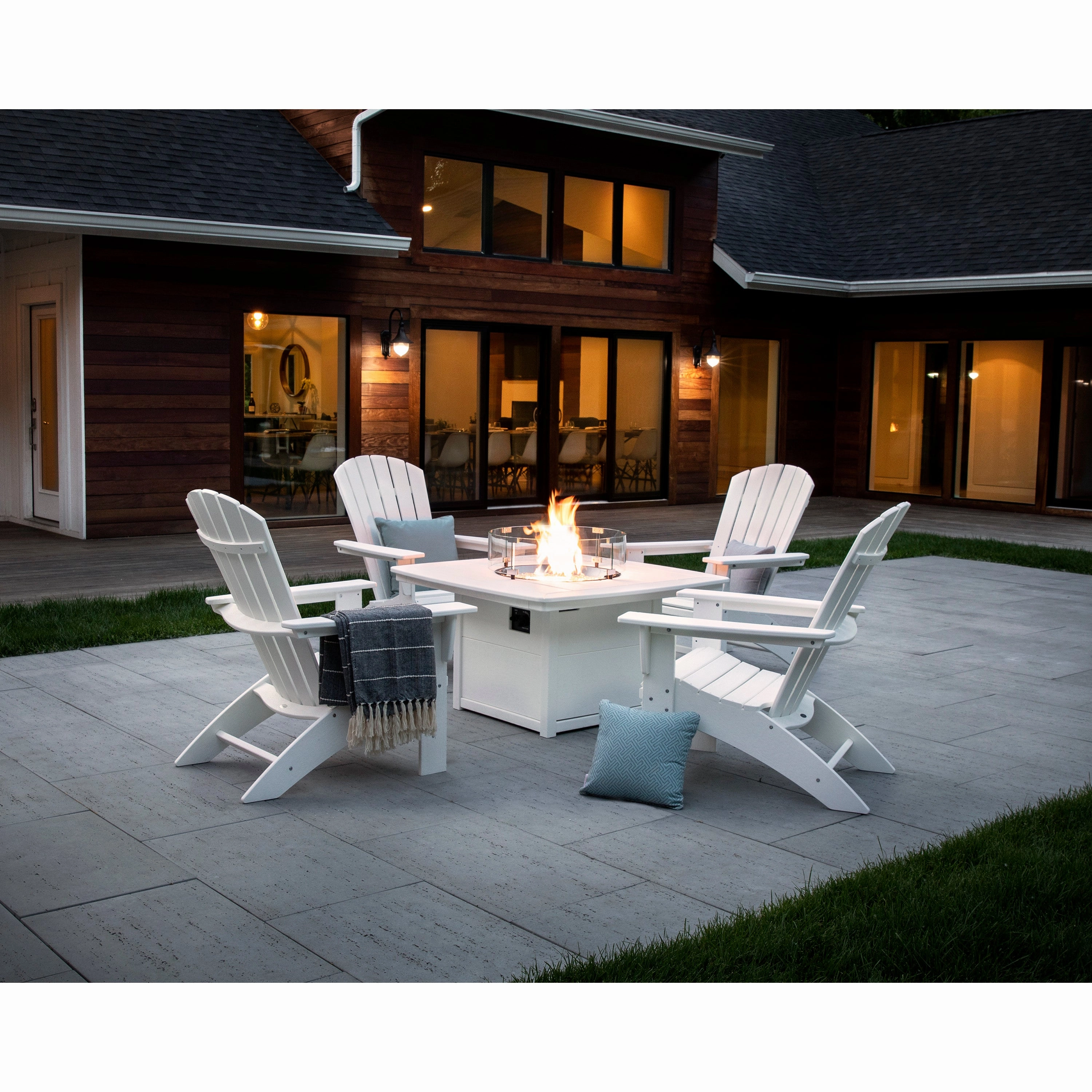 Nautical Curveback Adirondack 5-Piece Conversation Set with Fire Pit Table