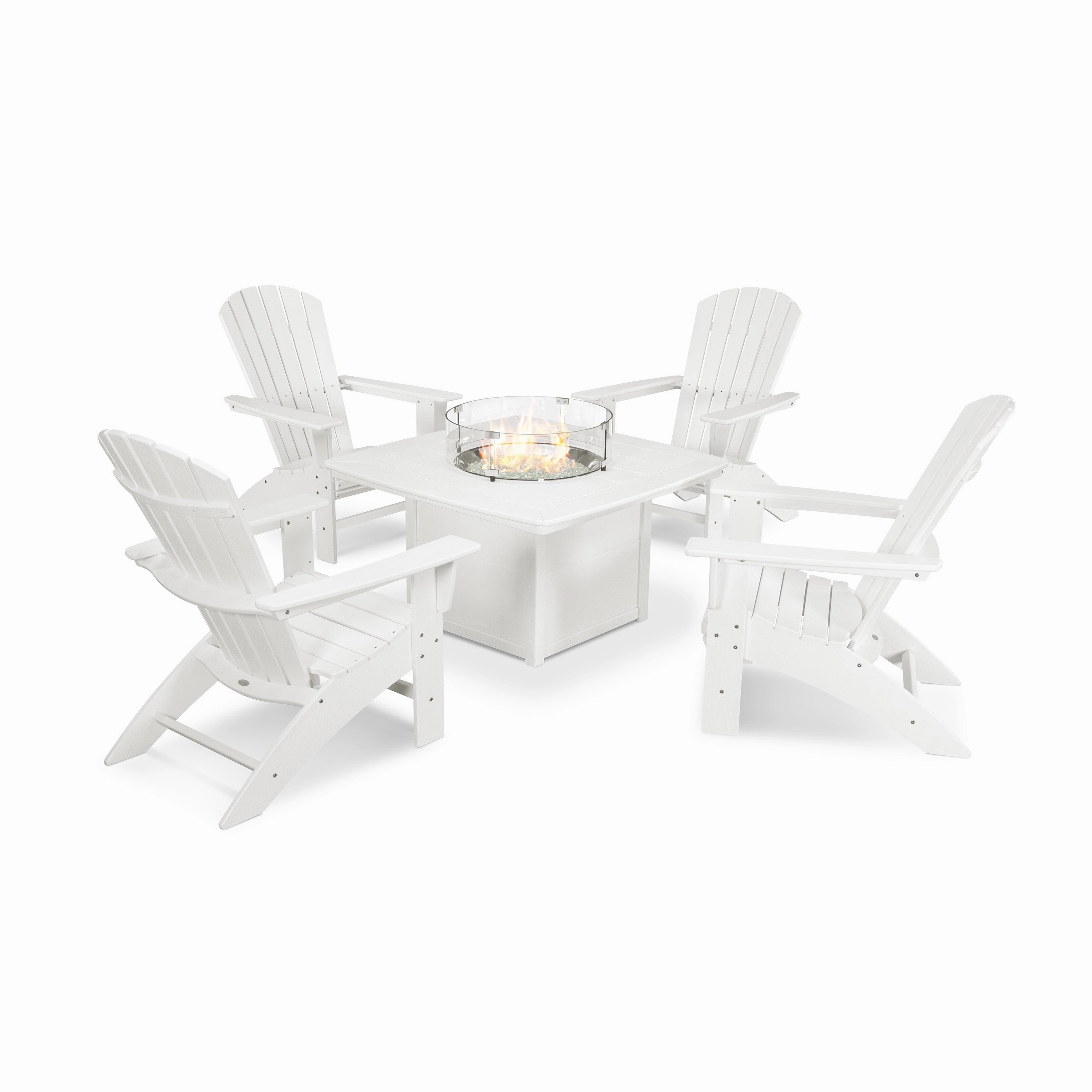 Nautical Curveback Adirondack 5-Piece Conversation Set with Fire Pit Table