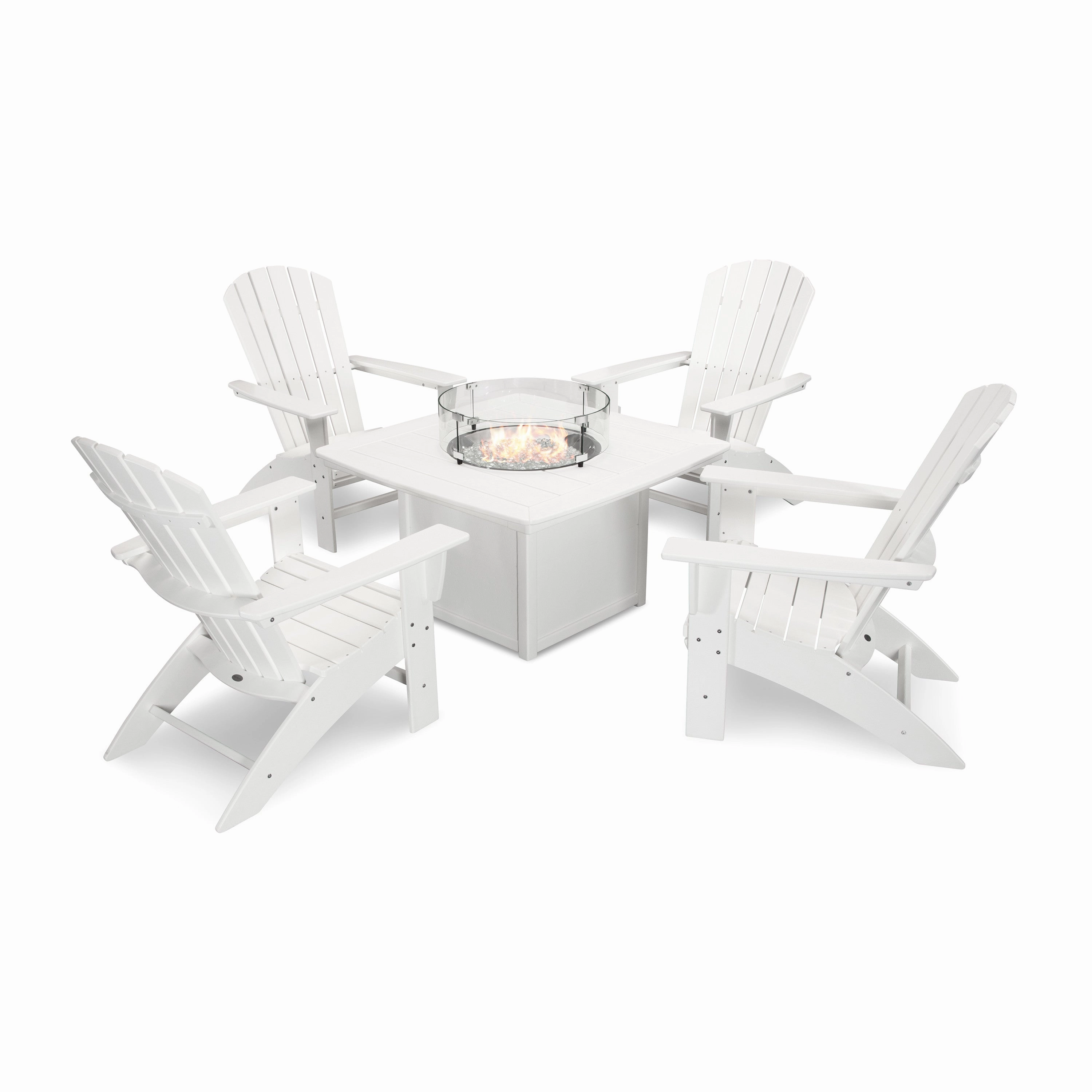 Nautical Curveback Adirondack 5-Piece Conversation Set with Fire Pit Table