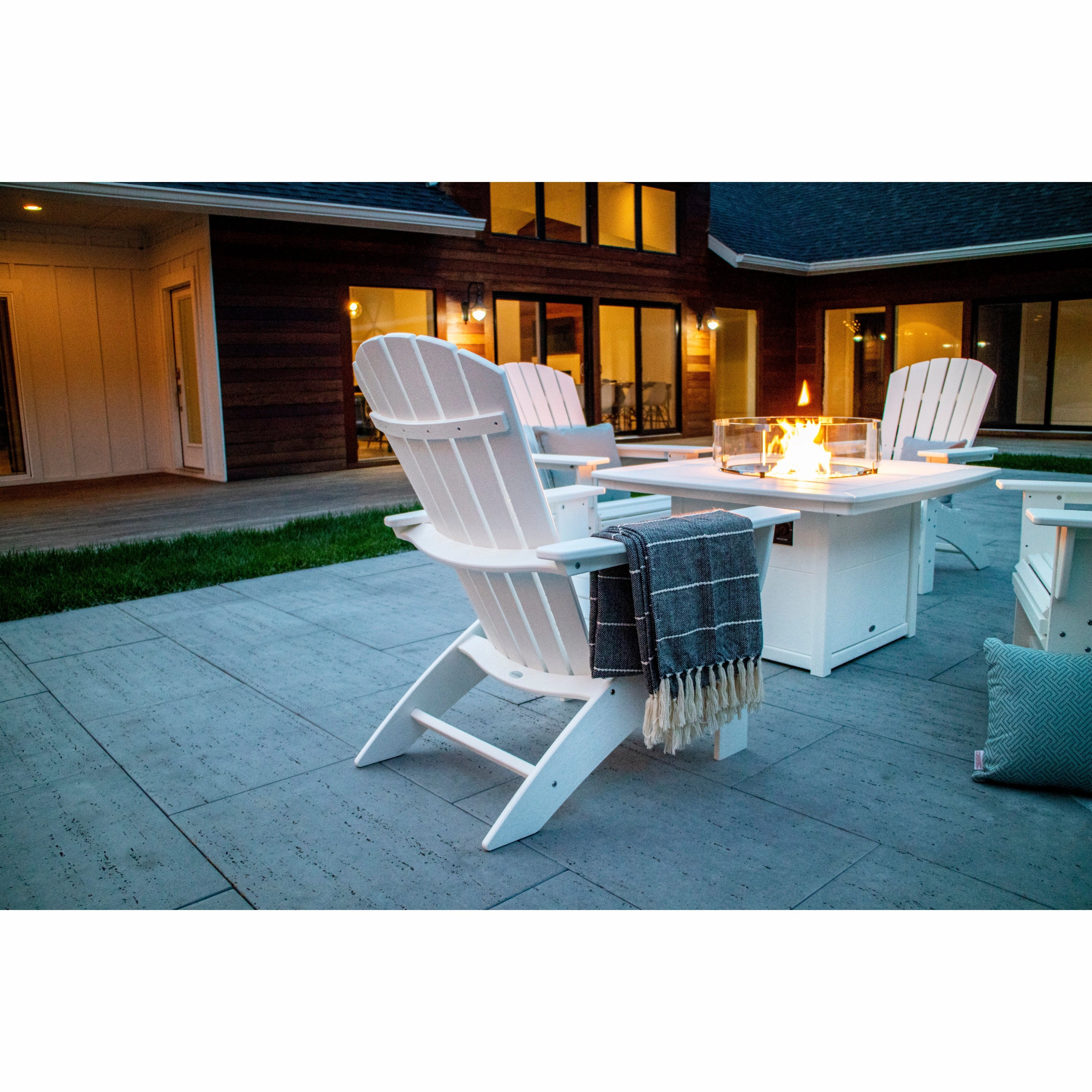 Nautical Curveback Adirondack 5-Piece Conversation Set with Fire Pit Table