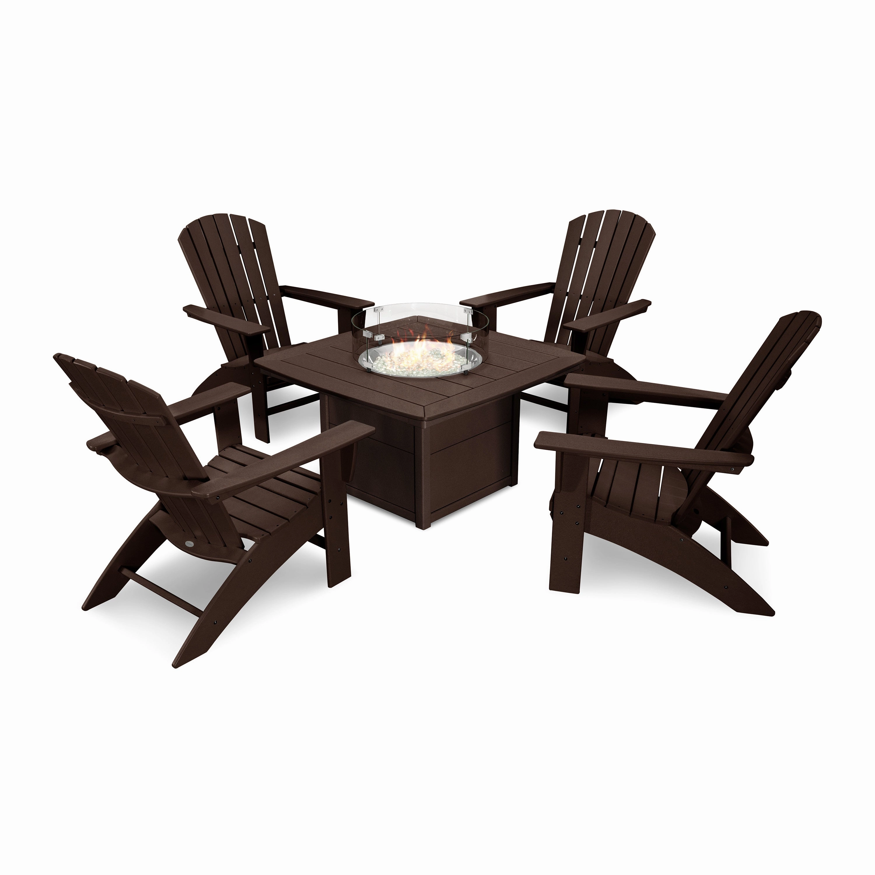 Nautical Curveback Adirondack 5-Piece Conversation Set with Fire Pit Table