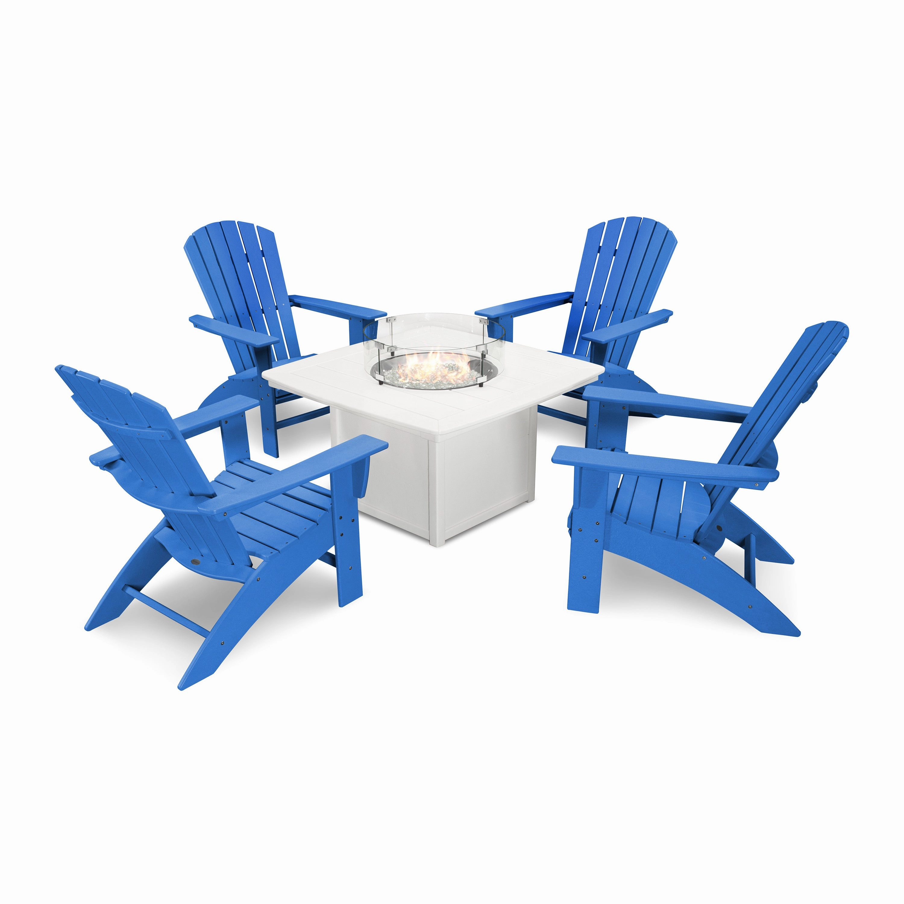 Nautical Curveback Adirondack 5-Piece Conversation Set with Fire Pit Table
