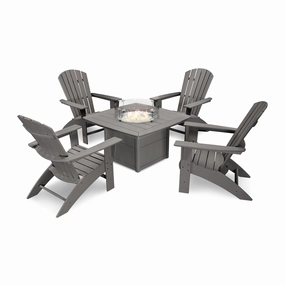 Nautical Curveback Adirondack 5-Piece Conversation Set with Fire Pit Tableoutdoor patio dining furniture set
