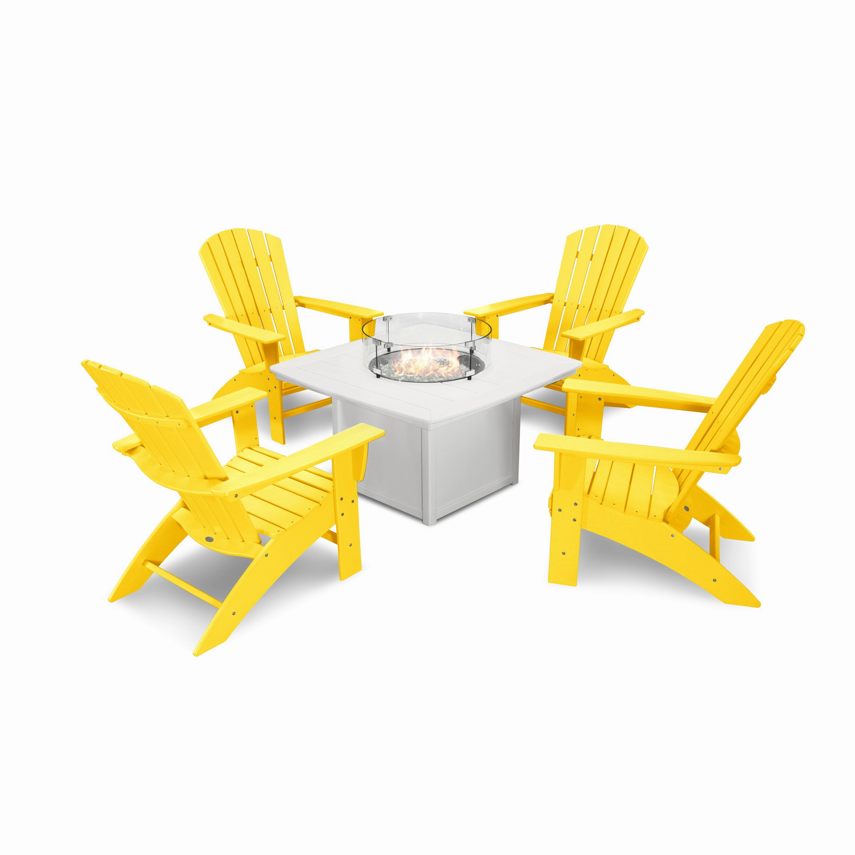 Nautical Curveback Adirondack 5-Piece Conversation Set with Fire Pit Table