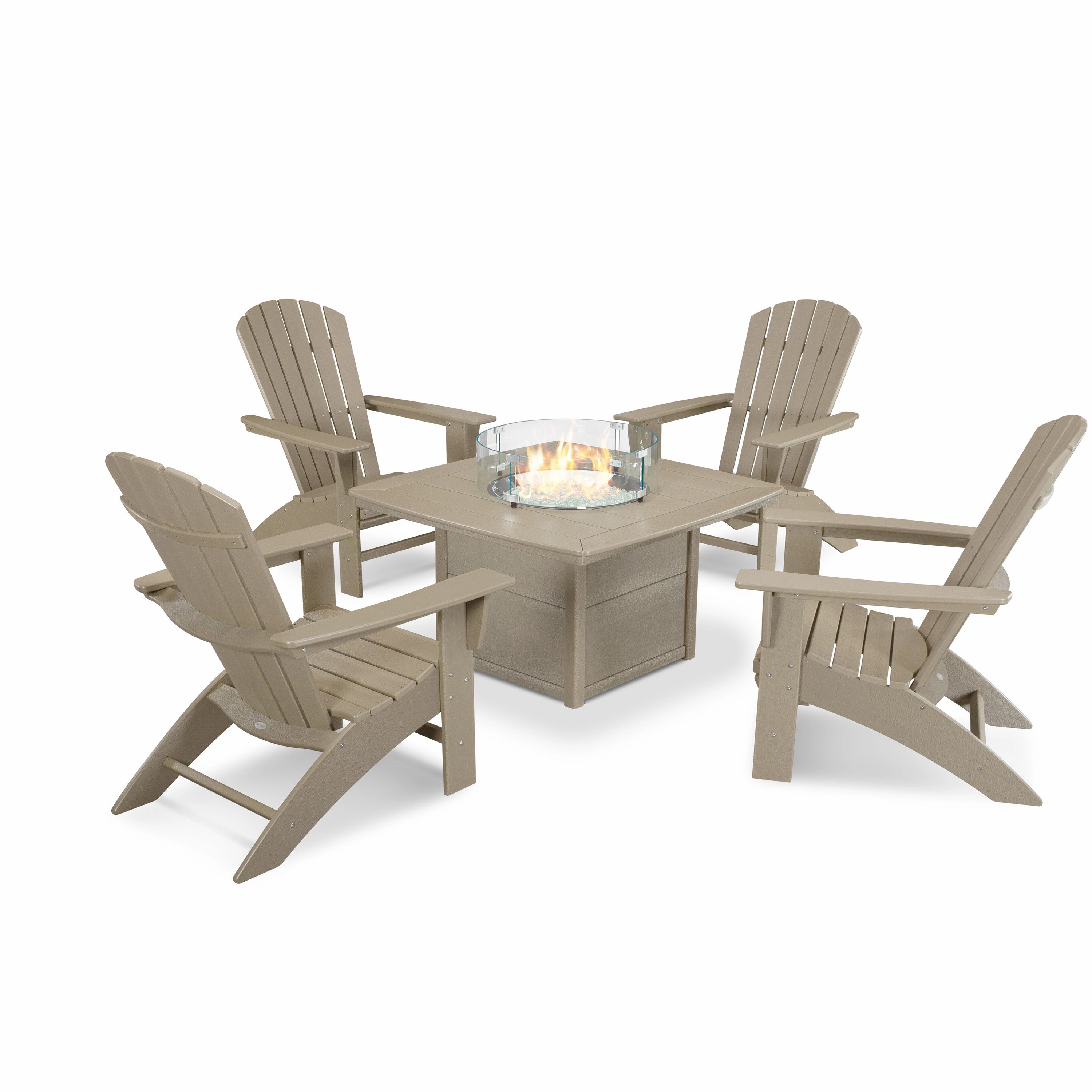 Nautical Curveback Adirondack 5-Piece Conversation Set with Fire Pit Table