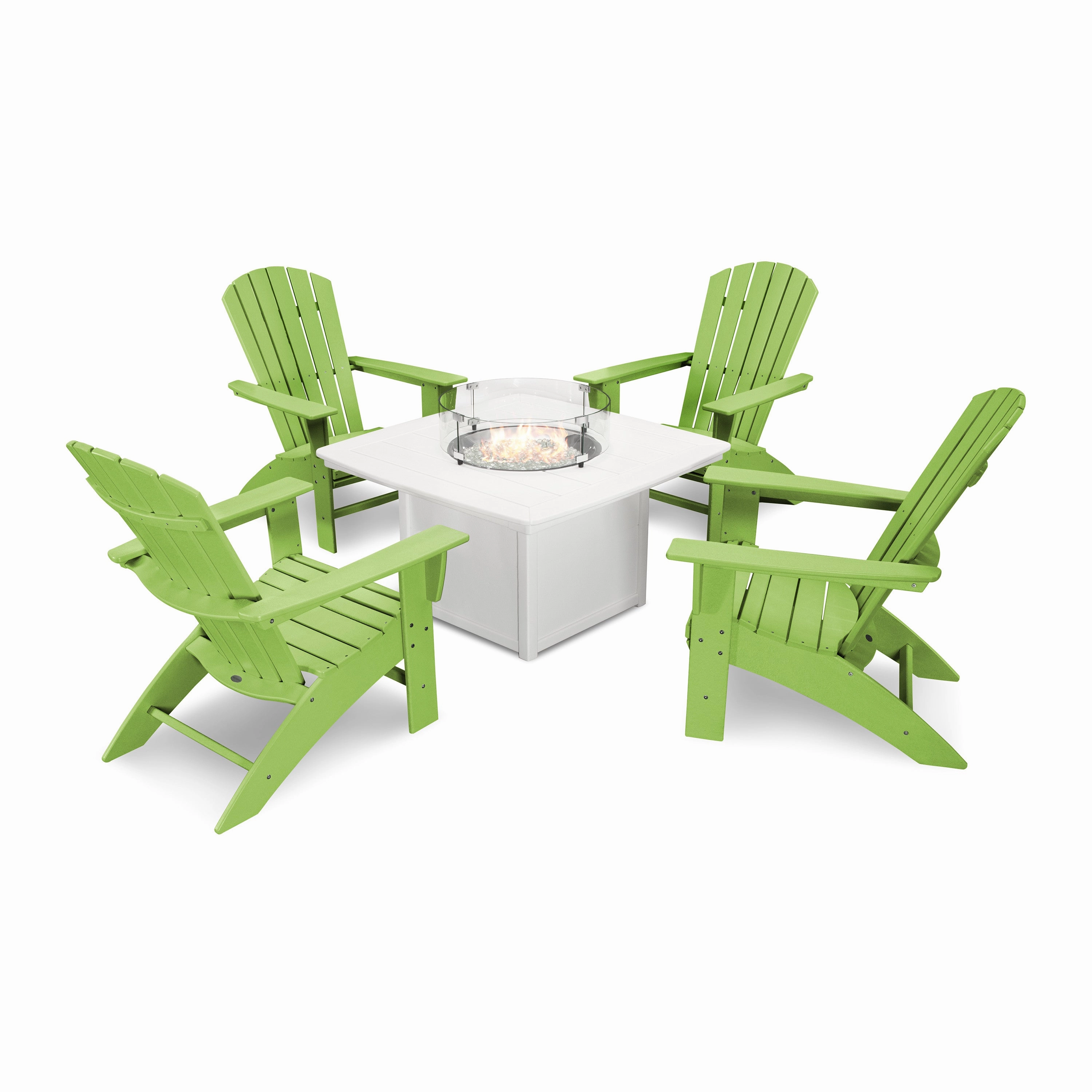 Nautical Curveback Adirondack 5-Piece Conversation Set with Fire Pit Table