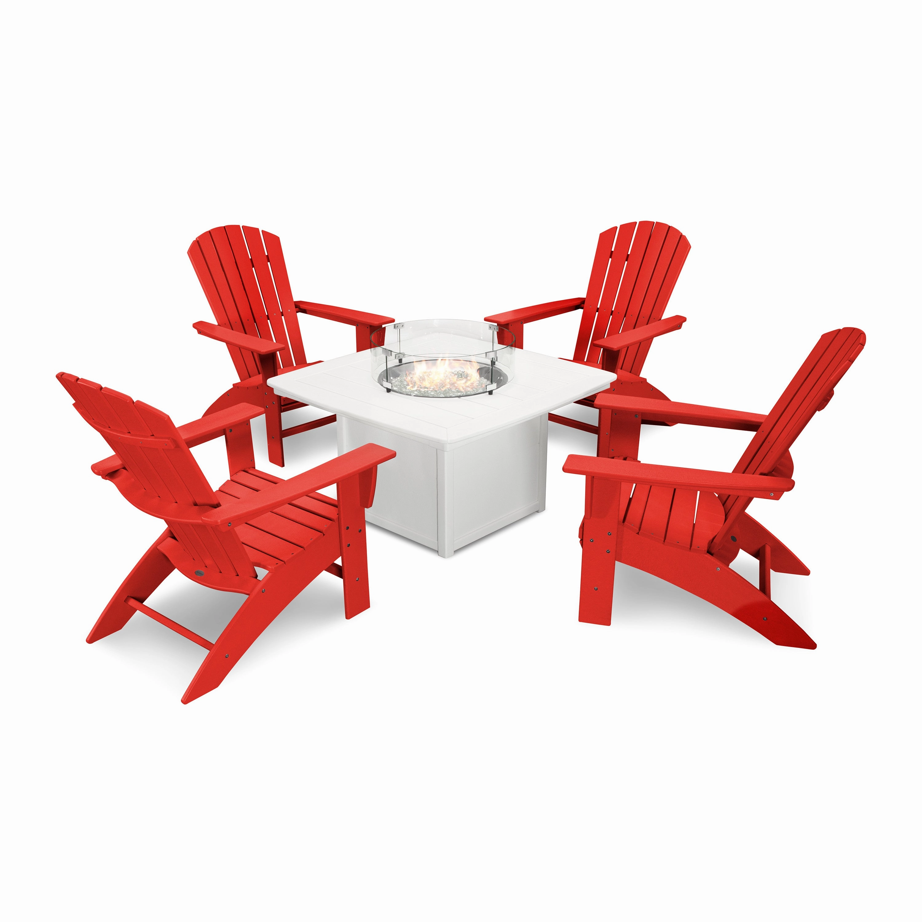Nautical Curveback Adirondack 5-Piece Conversation Set with Fire Pit Table