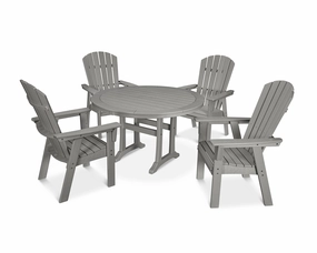 Nautical Curveback Adirondack 5-Piece Round Dining Set with Trestle Legsoutdoor patio furniture set