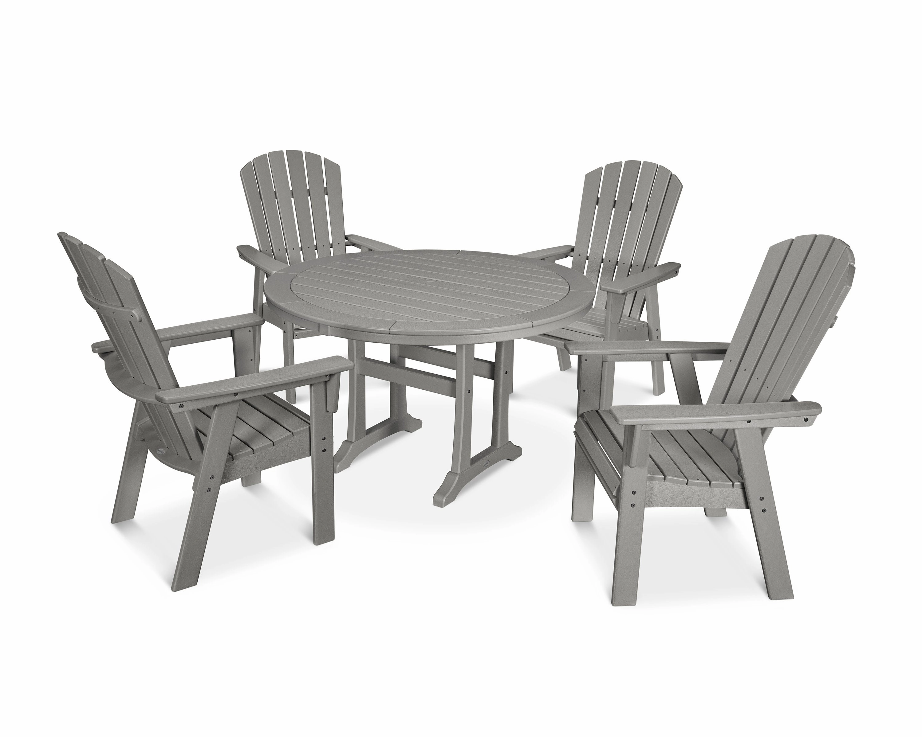 Nautical Curveback Adirondack 5-Piece Round Dining Set with Trestle Legsoutdoor patio furniture set