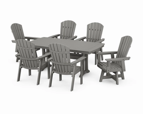 Nautical Curveback Adirondack Swivel Chair 7-Piece Dining Set with Trestle Legsoutdoor patio furniture set