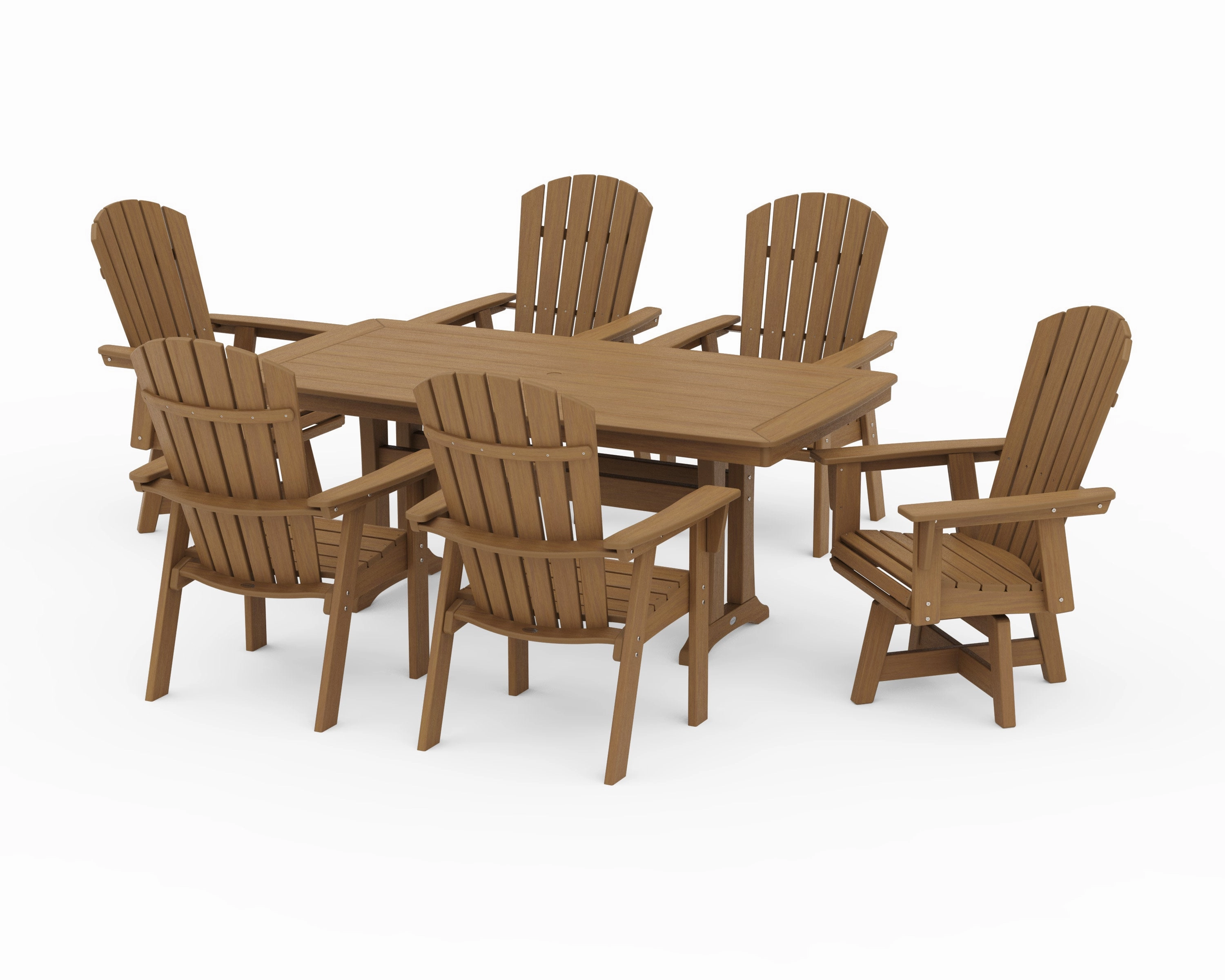 Nautical Curveback Adirondack Swivel Chair 7-Piece Dining Set with Trestle Legs