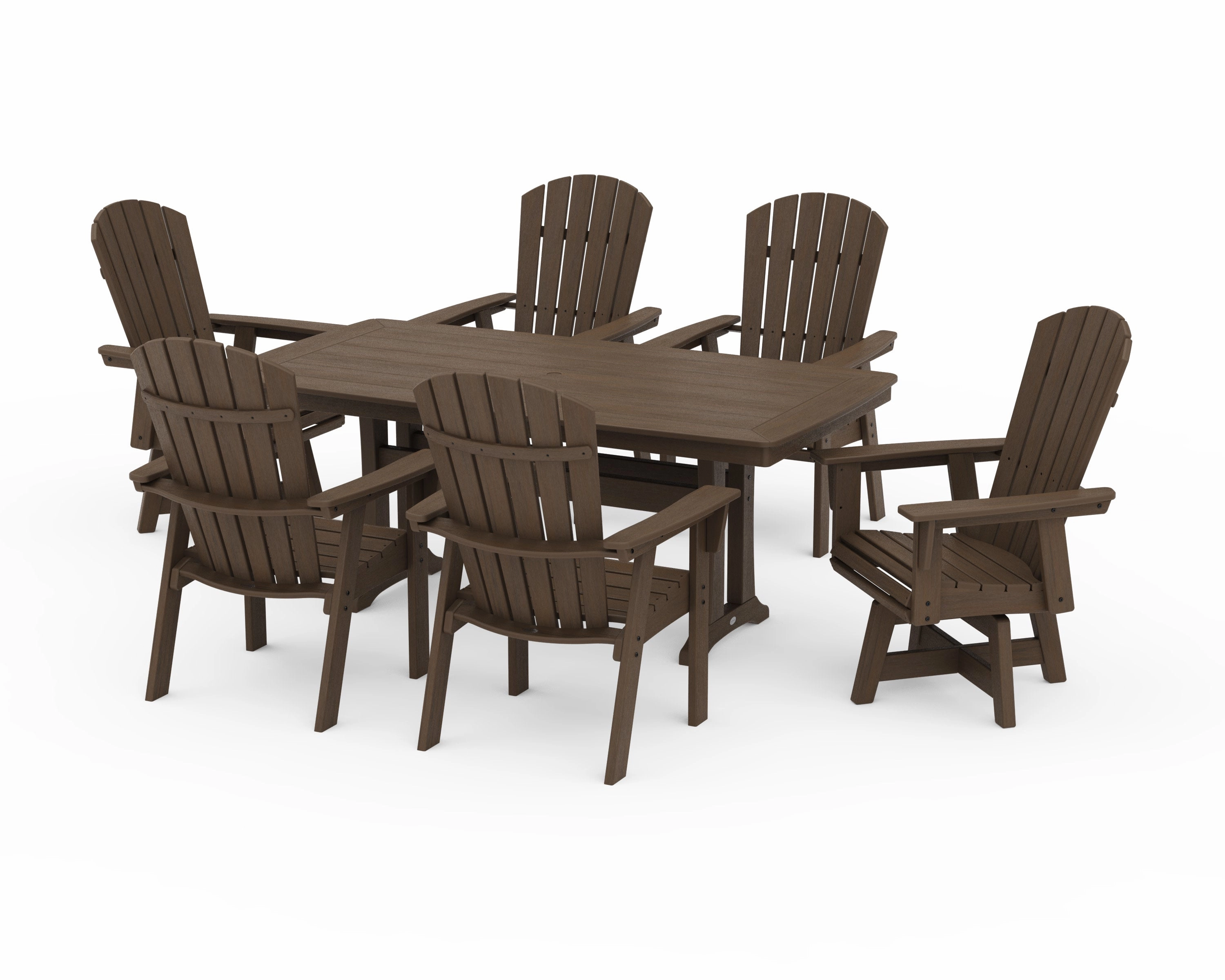 Nautical Curveback Adirondack Swivel Chair 7-Piece Dining Set with Trestle Legs