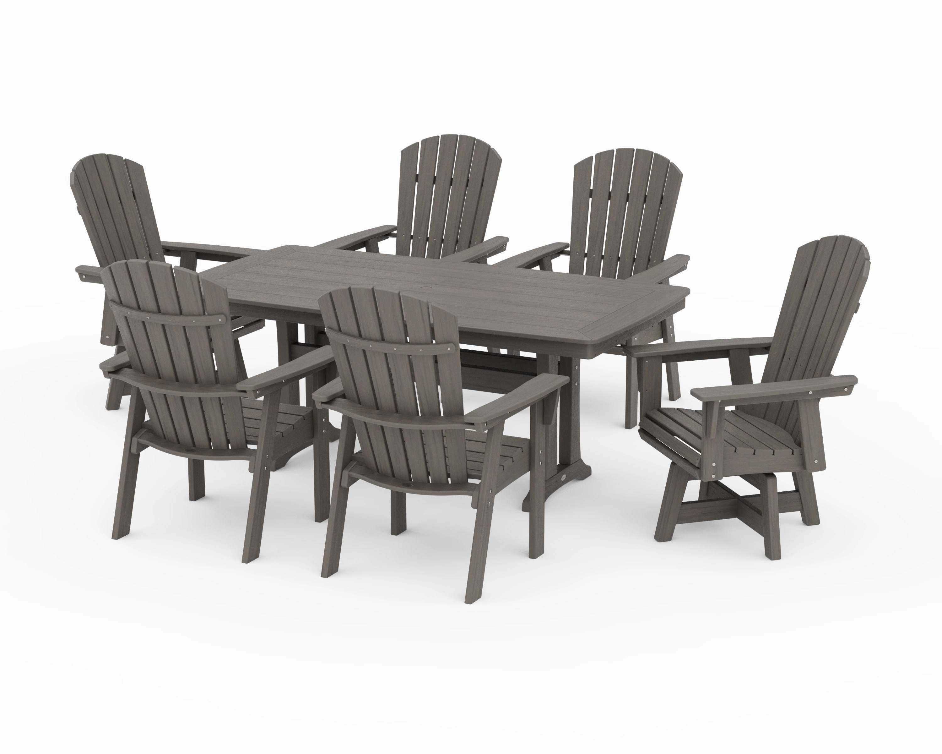 Nautical Curveback Adirondack Swivel Chair 7-Piece Dining Set with Trestle Legs