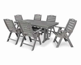 Nautical Folding Highback Chair 7-Piece Dining Set with Trestle Legsoutdoor patio furniture set