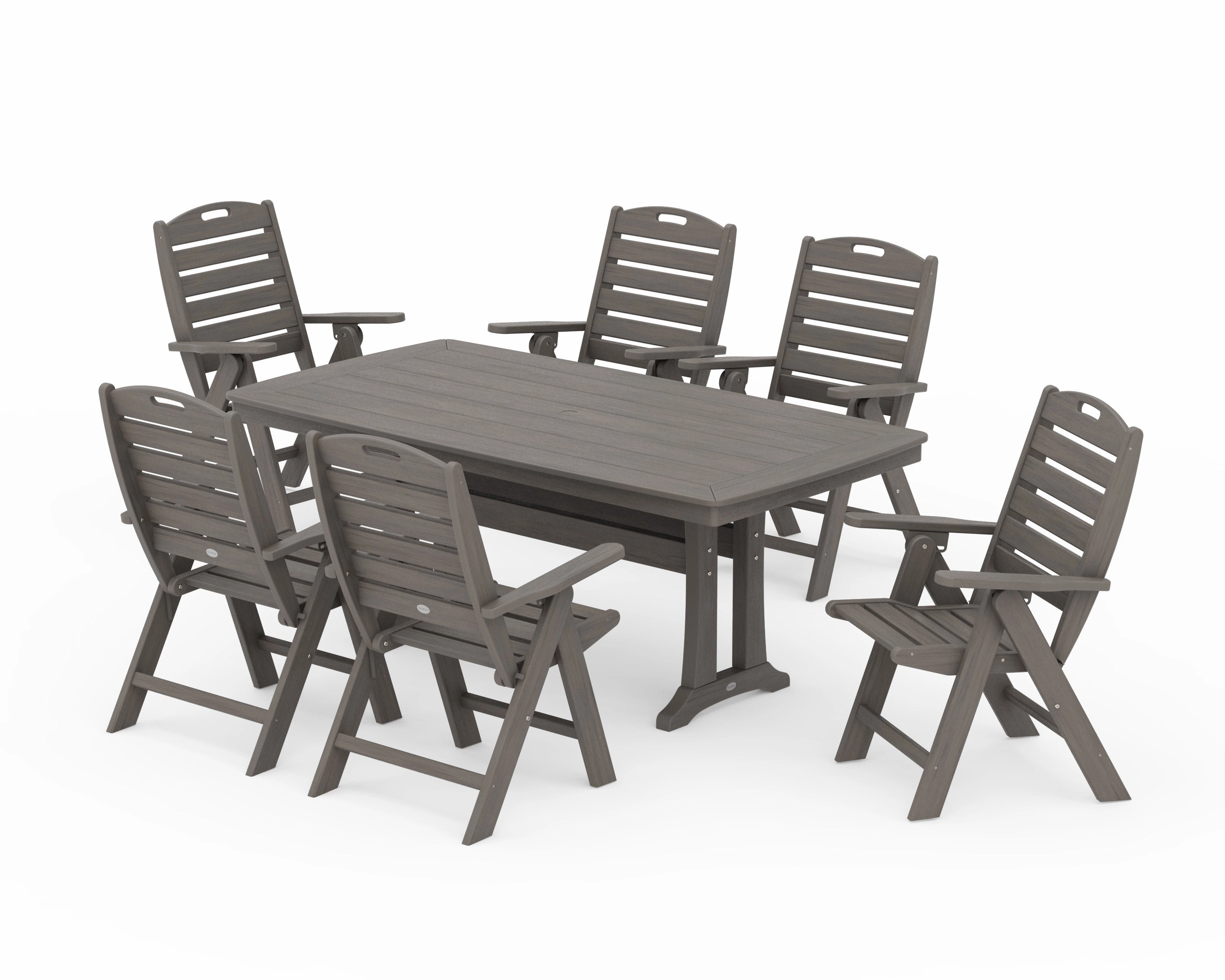 Nautical Folding Highback Chair 7-Piece Dining Set with Trestle Legs